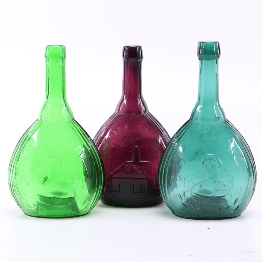 Vintage Jenny Lind Fislerville Glass Works and Empire Glassworks Flasks