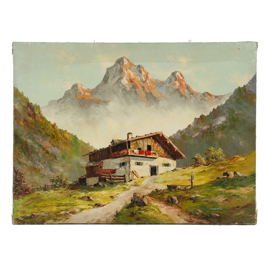 Oswald Arndt Oil Painting on Canvas Mountainous Landscape