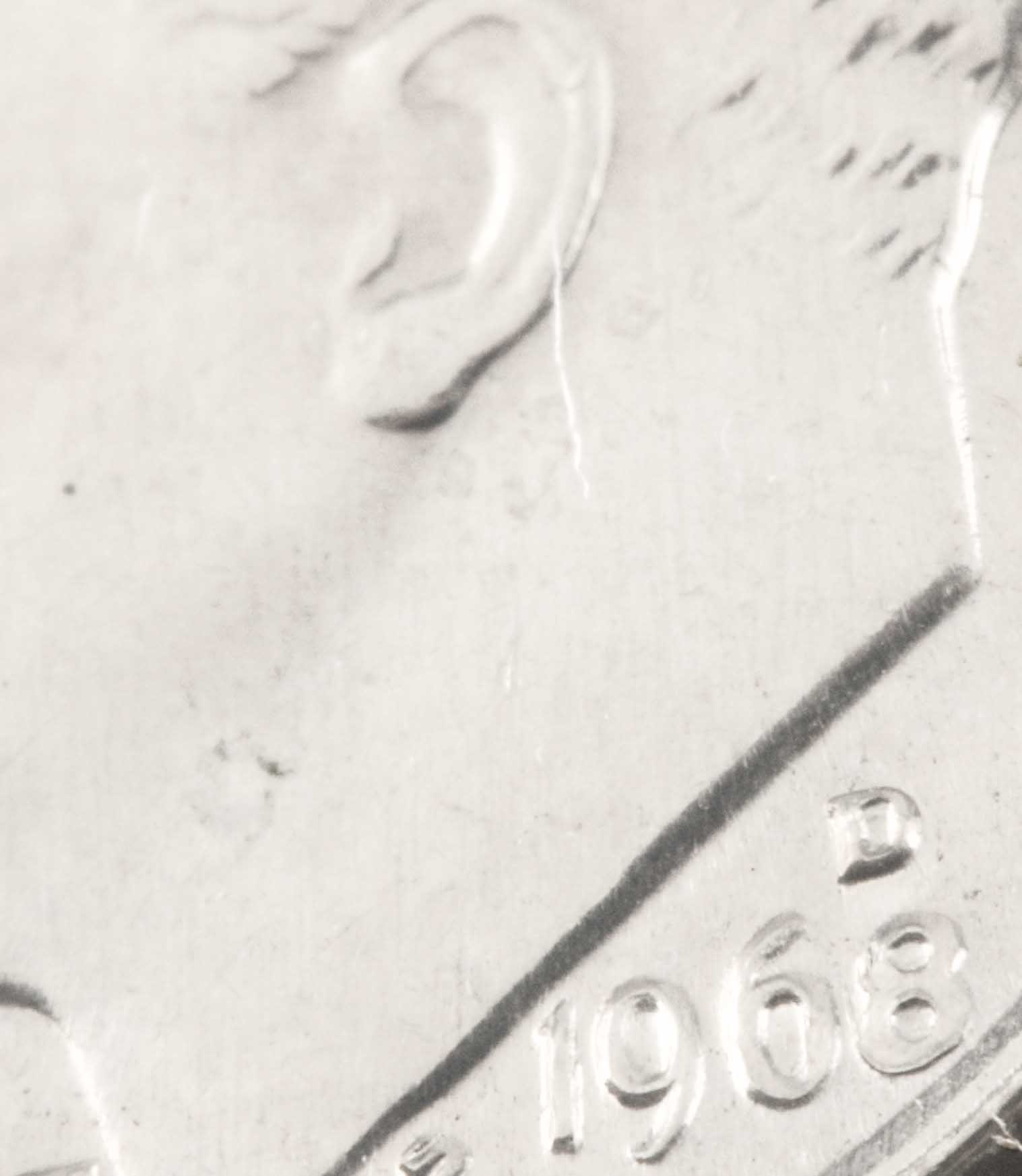 1968 D Roosevelt Dime with a Rim Clash