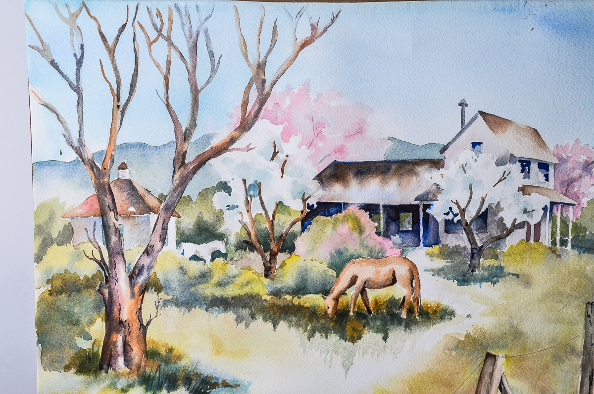 Jean Feathers Watercolor Painting on Paper "Spring Blossoms"