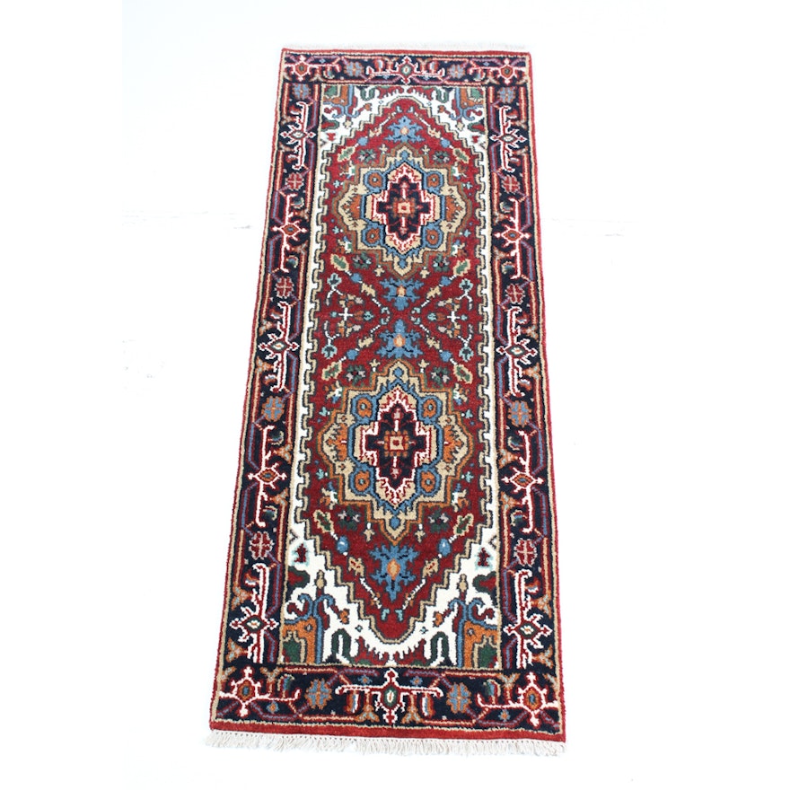 Hand-Knotted Indo-Persian Heriz Serapi Runner Rug