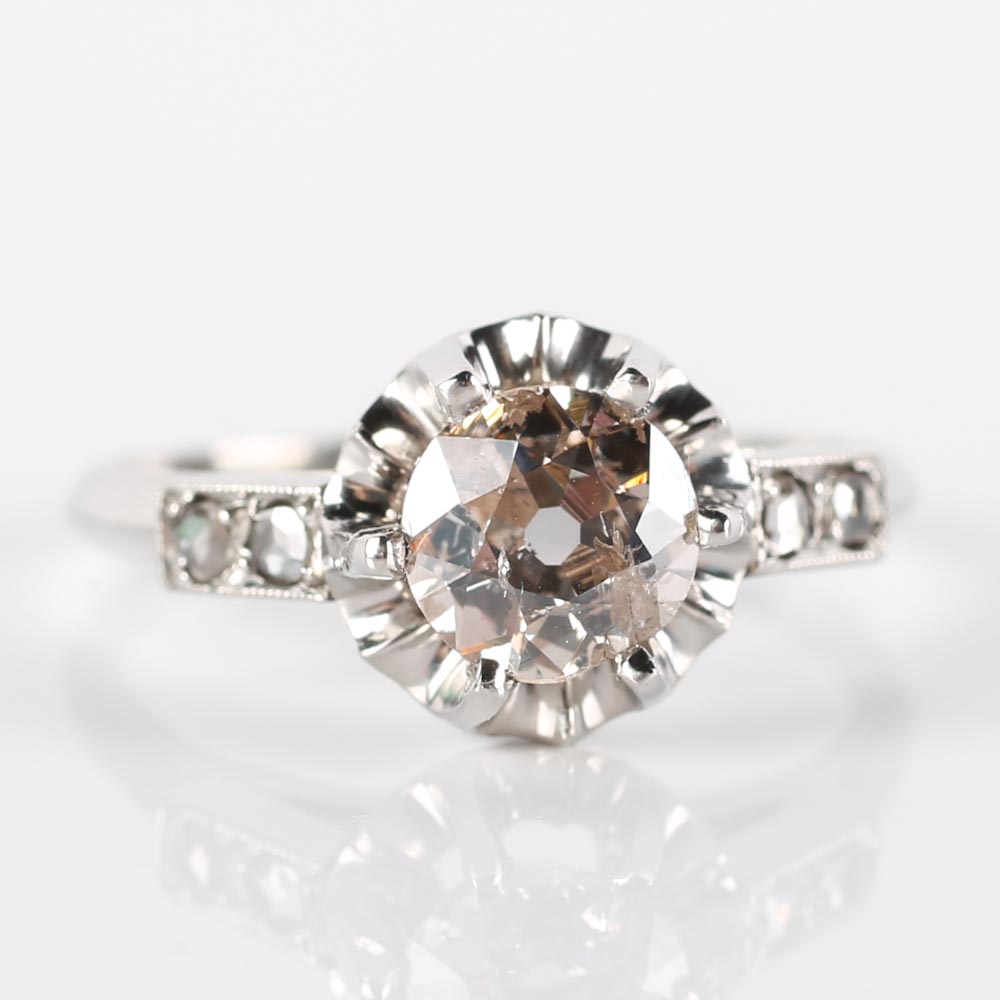 Platinum and Old European Cut Diamond Ring