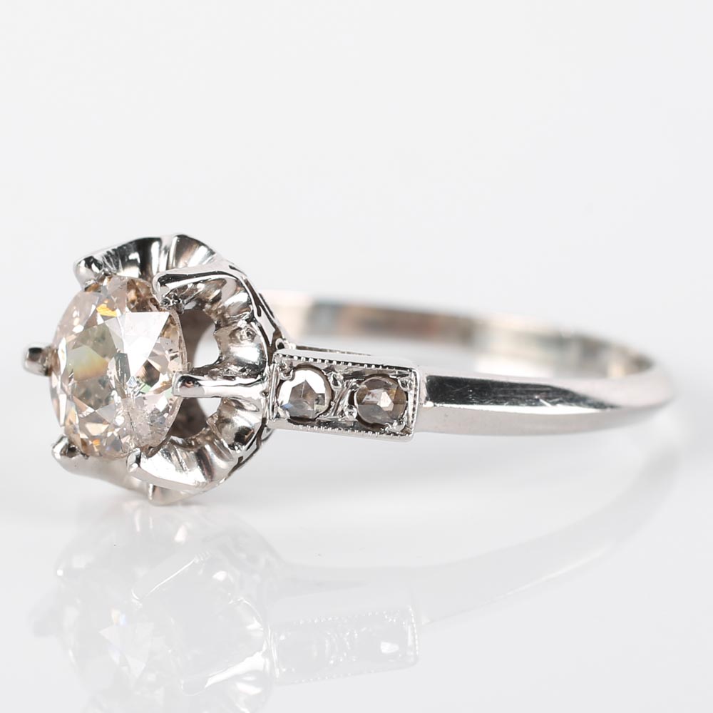 Platinum and Old European Cut Diamond Ring