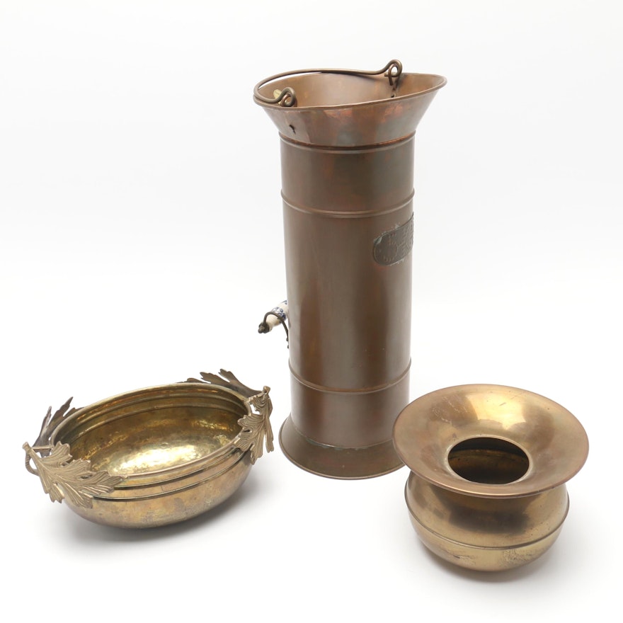 Brass Coal Shuttle, Spittoon and Decorative Bowl