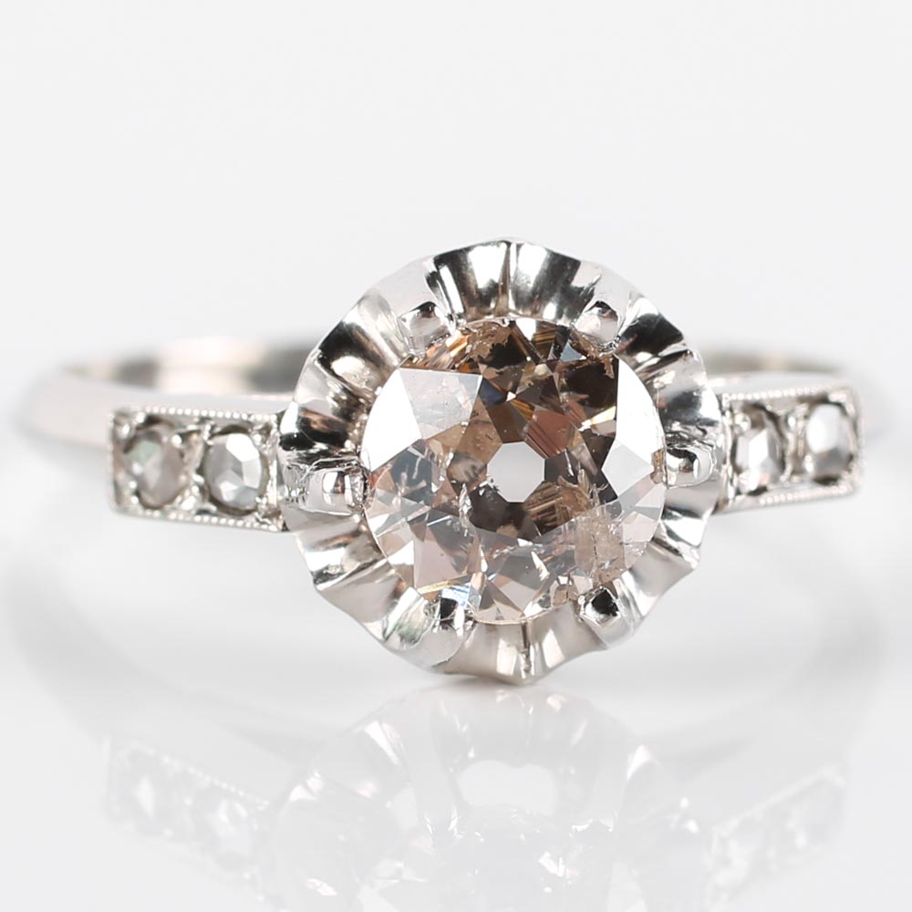 Platinum and Old European Cut Diamond Ring