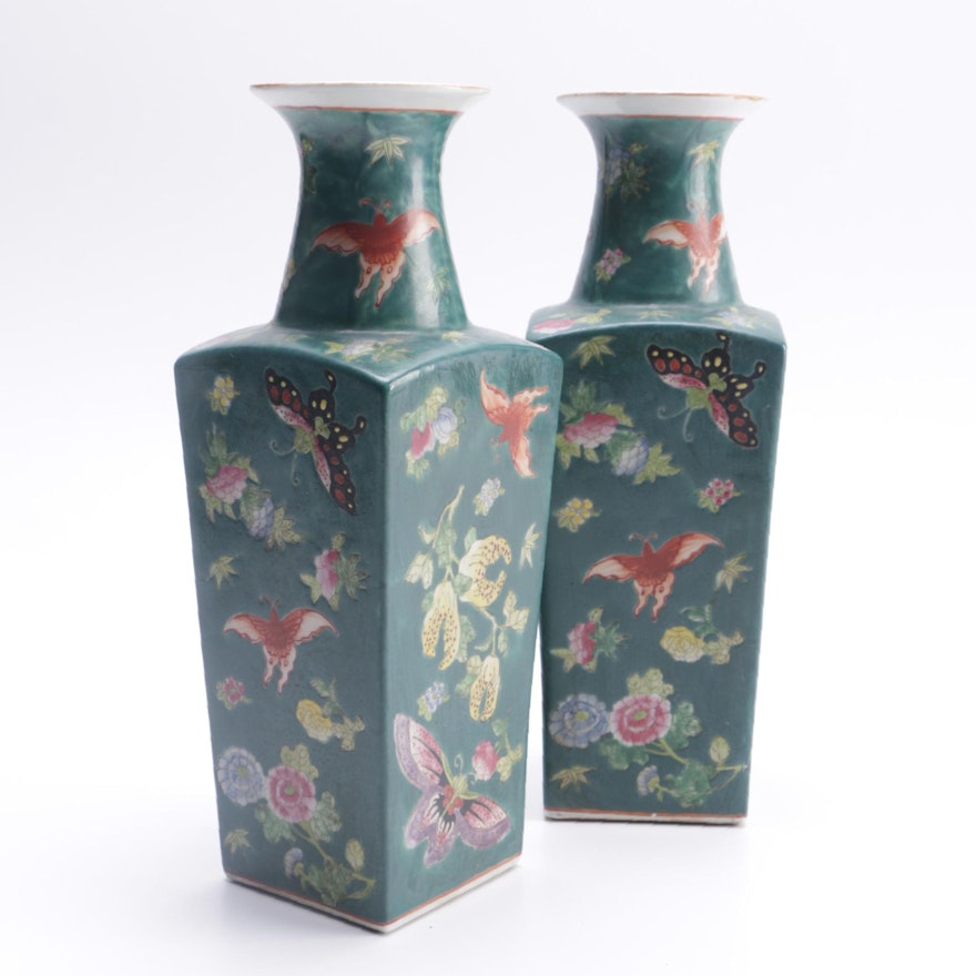 Chinese Green Ceramic Vases