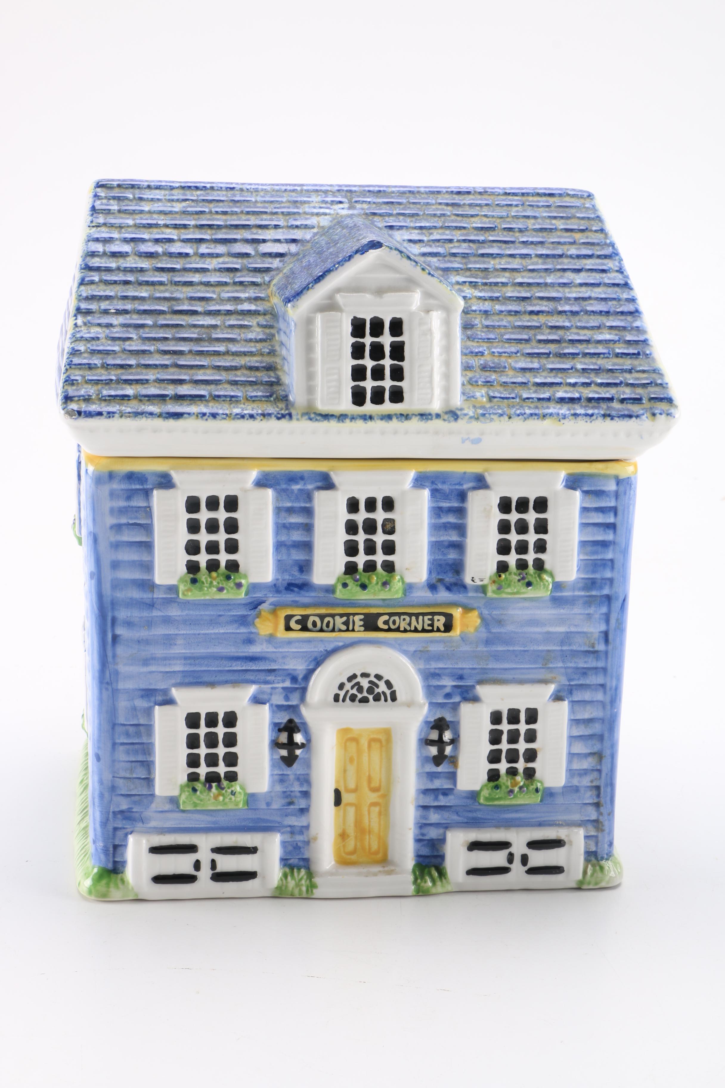 Ceramic House-Shaped Cookie Jar and Teapot