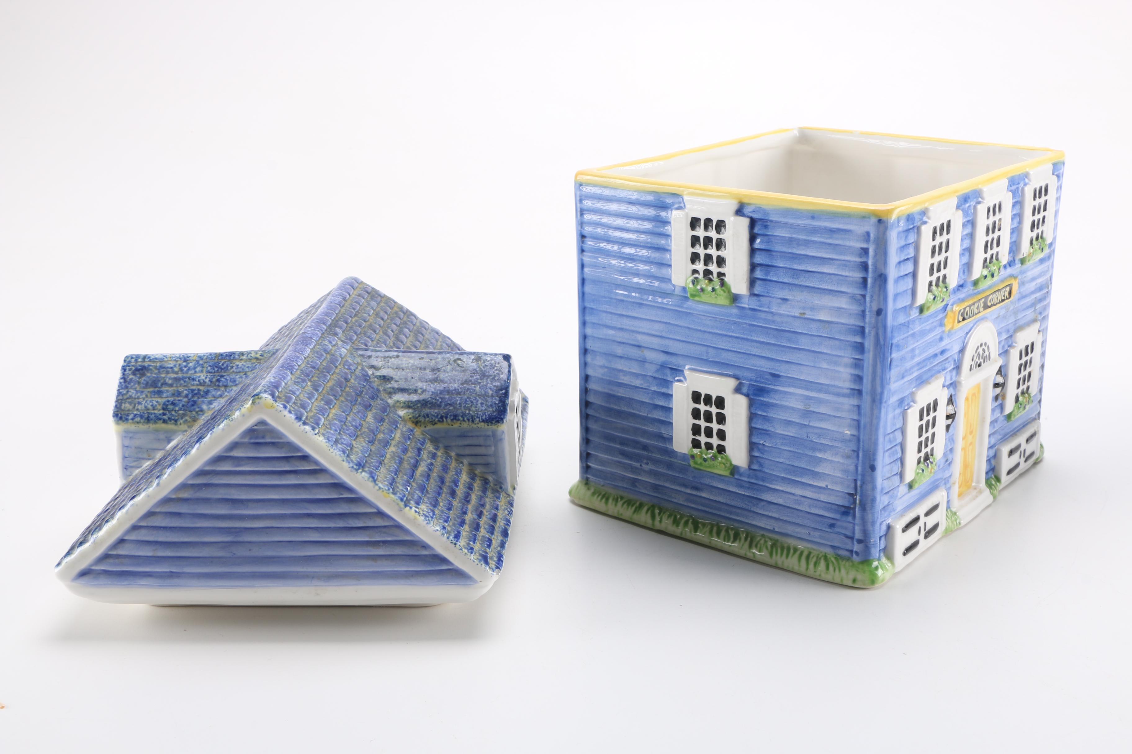 Ceramic House-Shaped Cookie Jar and Teapot