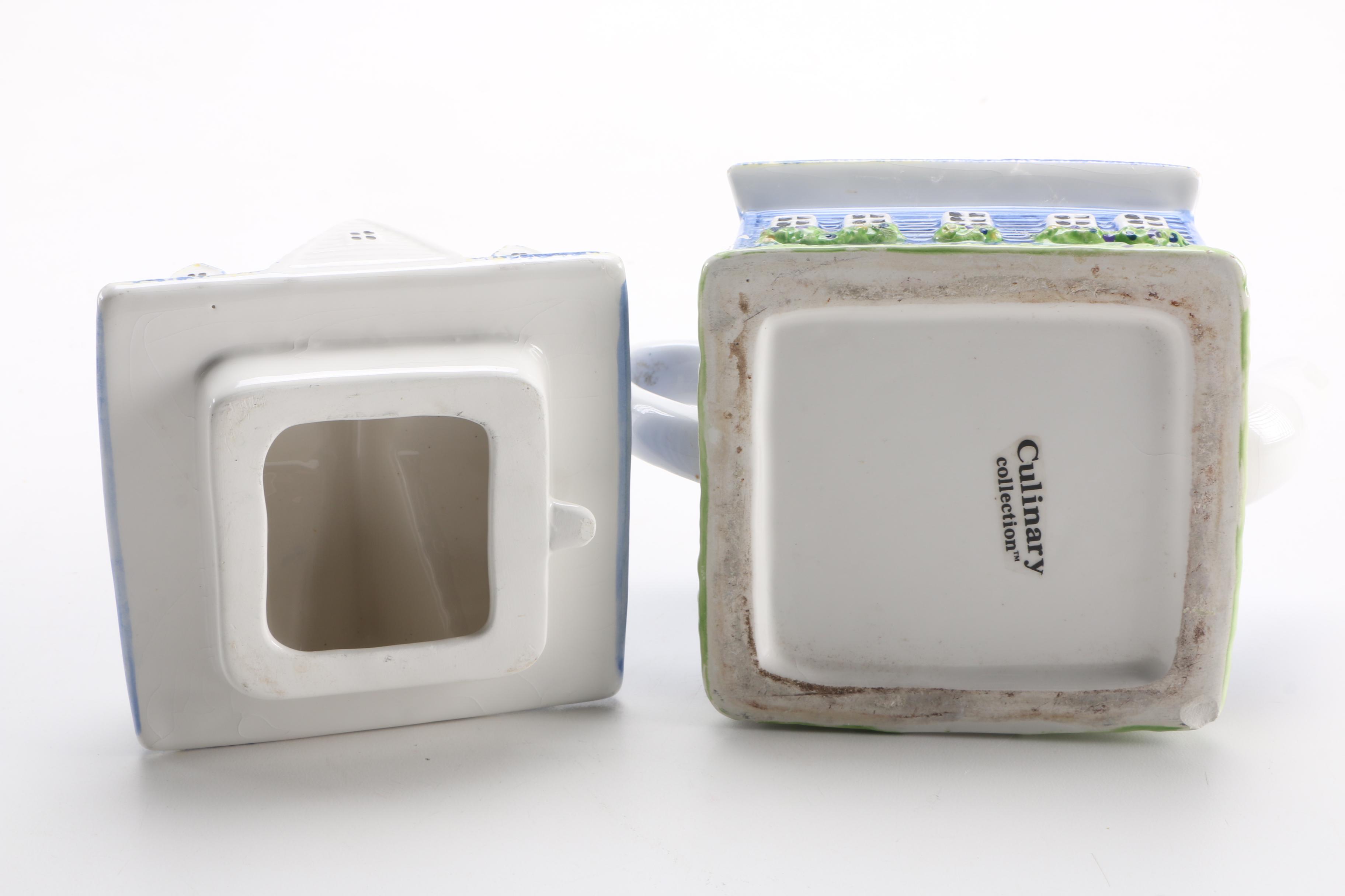 Ceramic House-Shaped Cookie Jar and Teapot