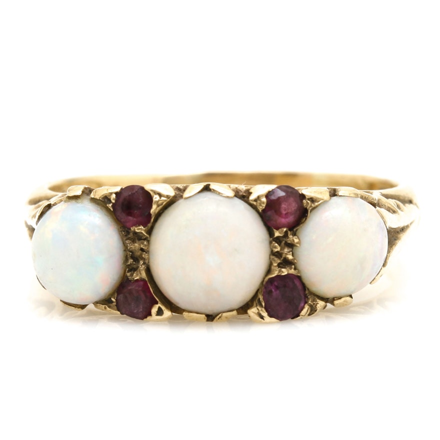 10K Yellow Gold Opal and Tourmaline Ring