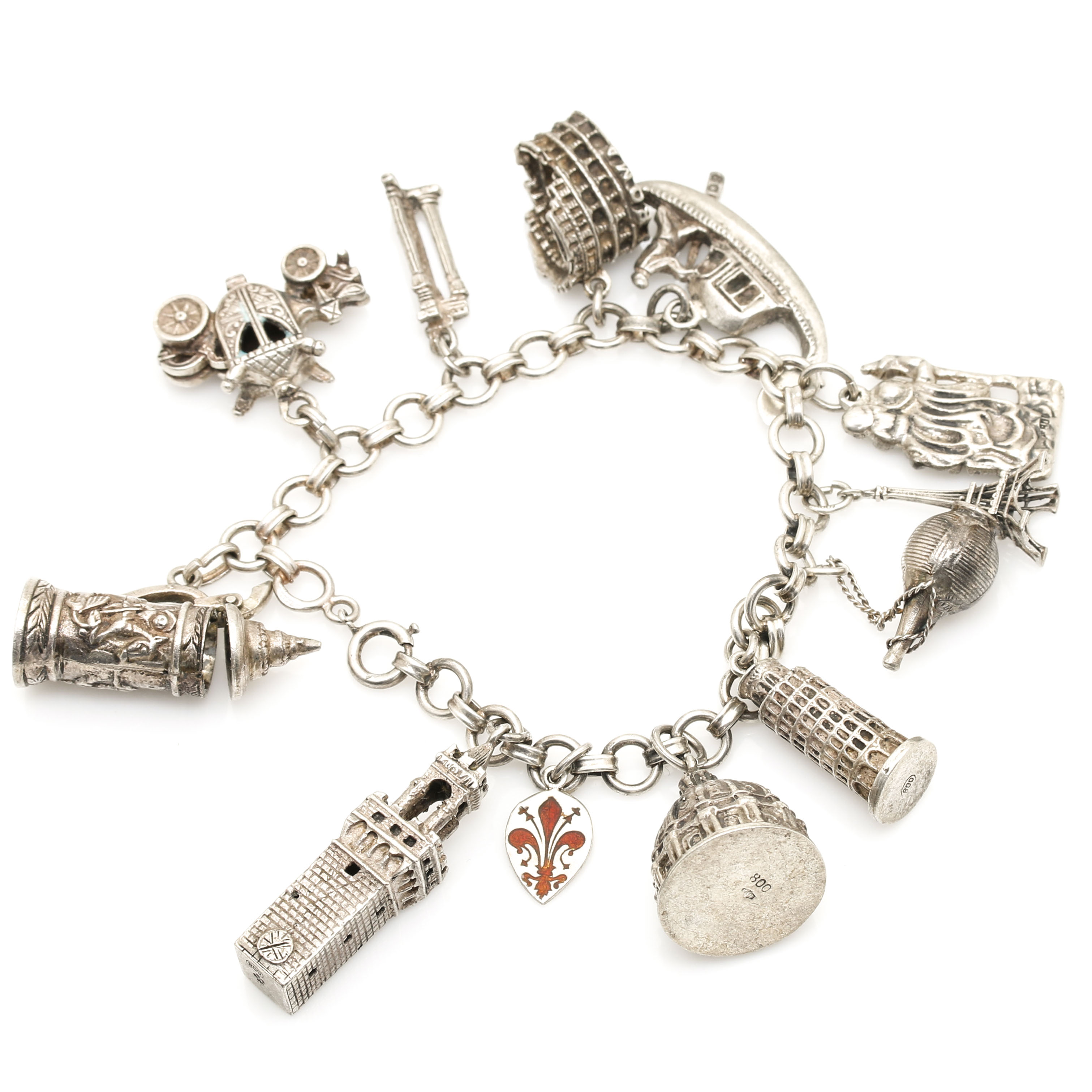 Sterling Silver European Vacation Charm Bracelet