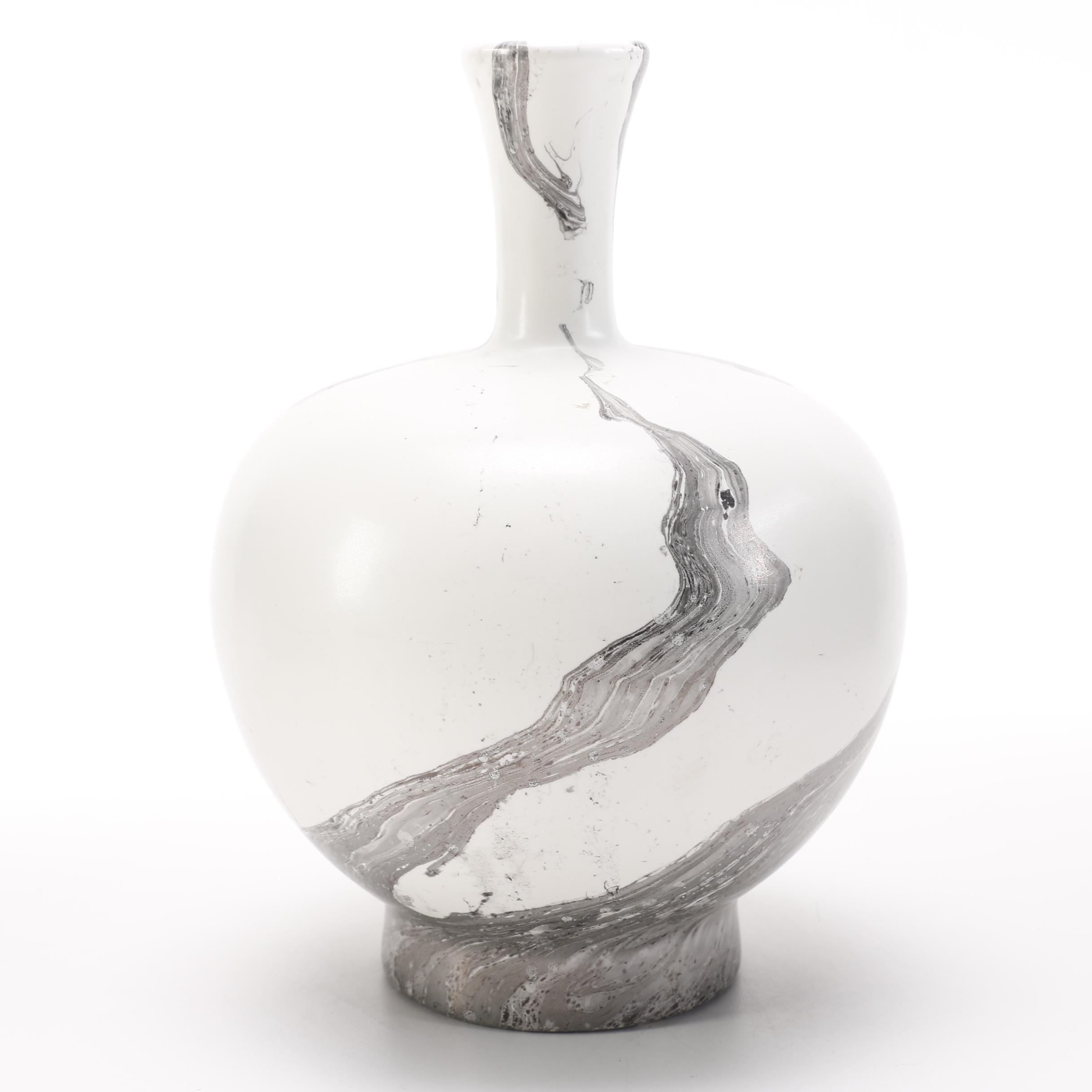 Royal Haeger Black and White Marbled Pottery Vase