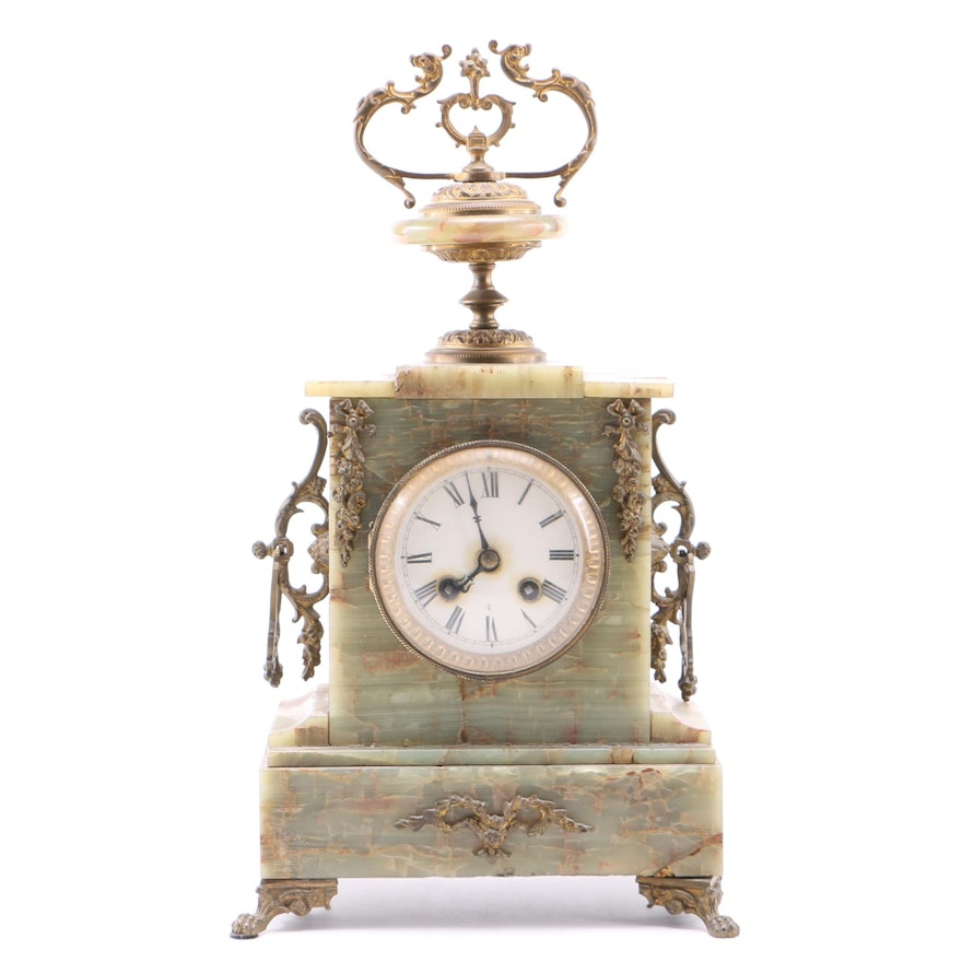 Agate and Spelter Mantel Clock