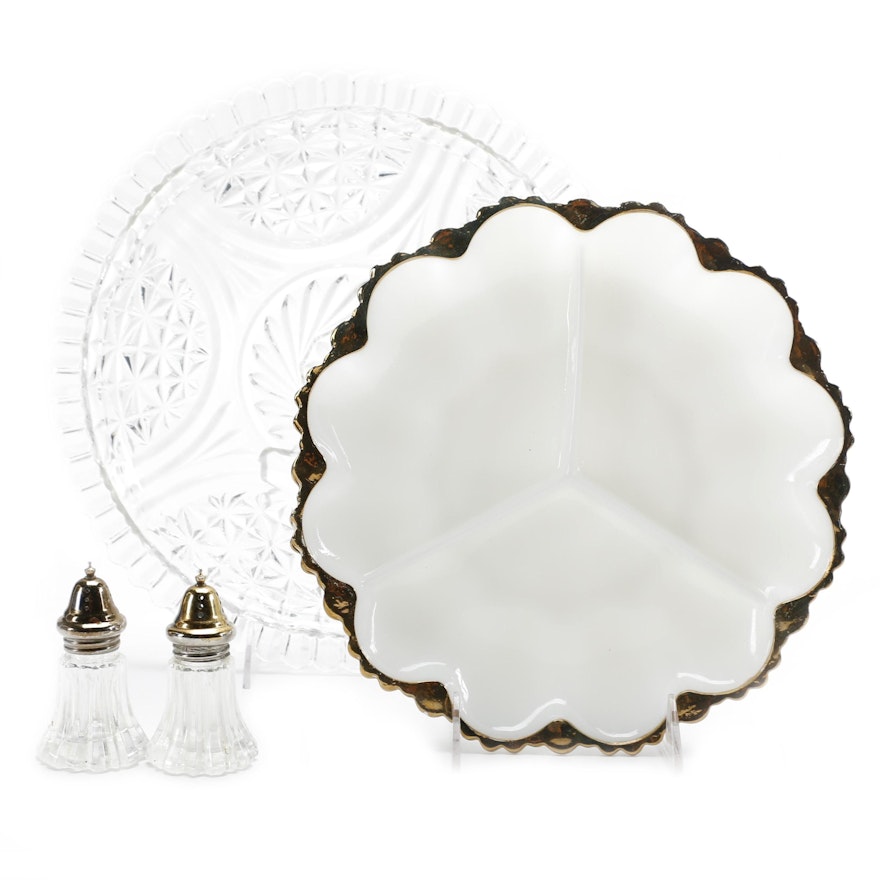 Glass Plates With Salt and Pepper Shakers