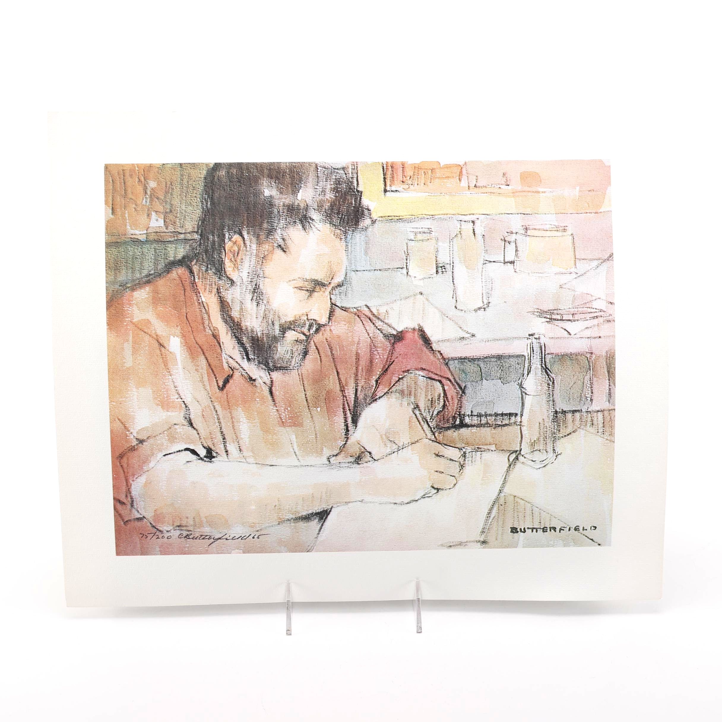 1965 Cortland Butterfield Limited Edition Offset Lithograph "Man at Desk"