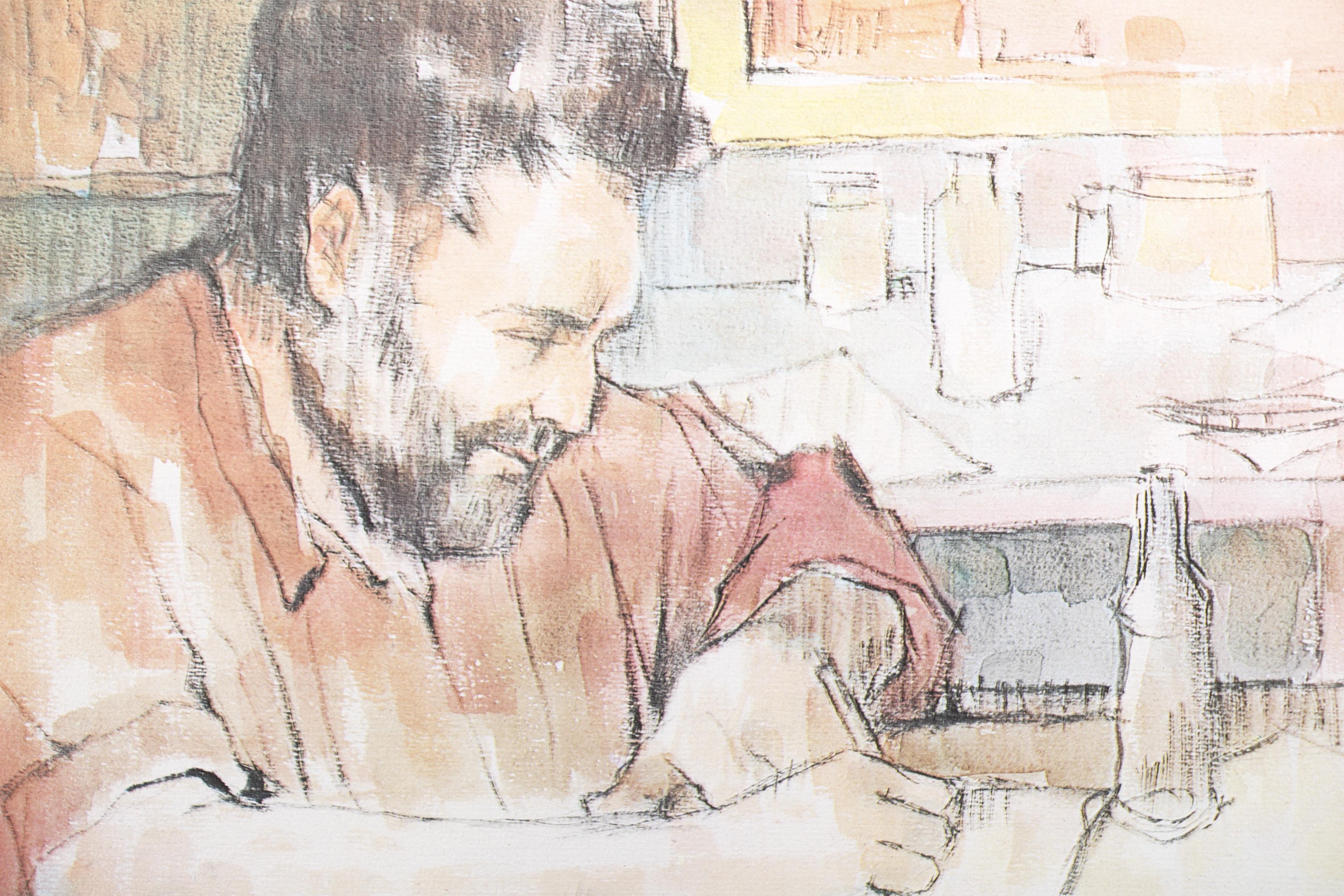 1965 Cortland Butterfield Limited Edition Offset Lithograph "Man at Desk"