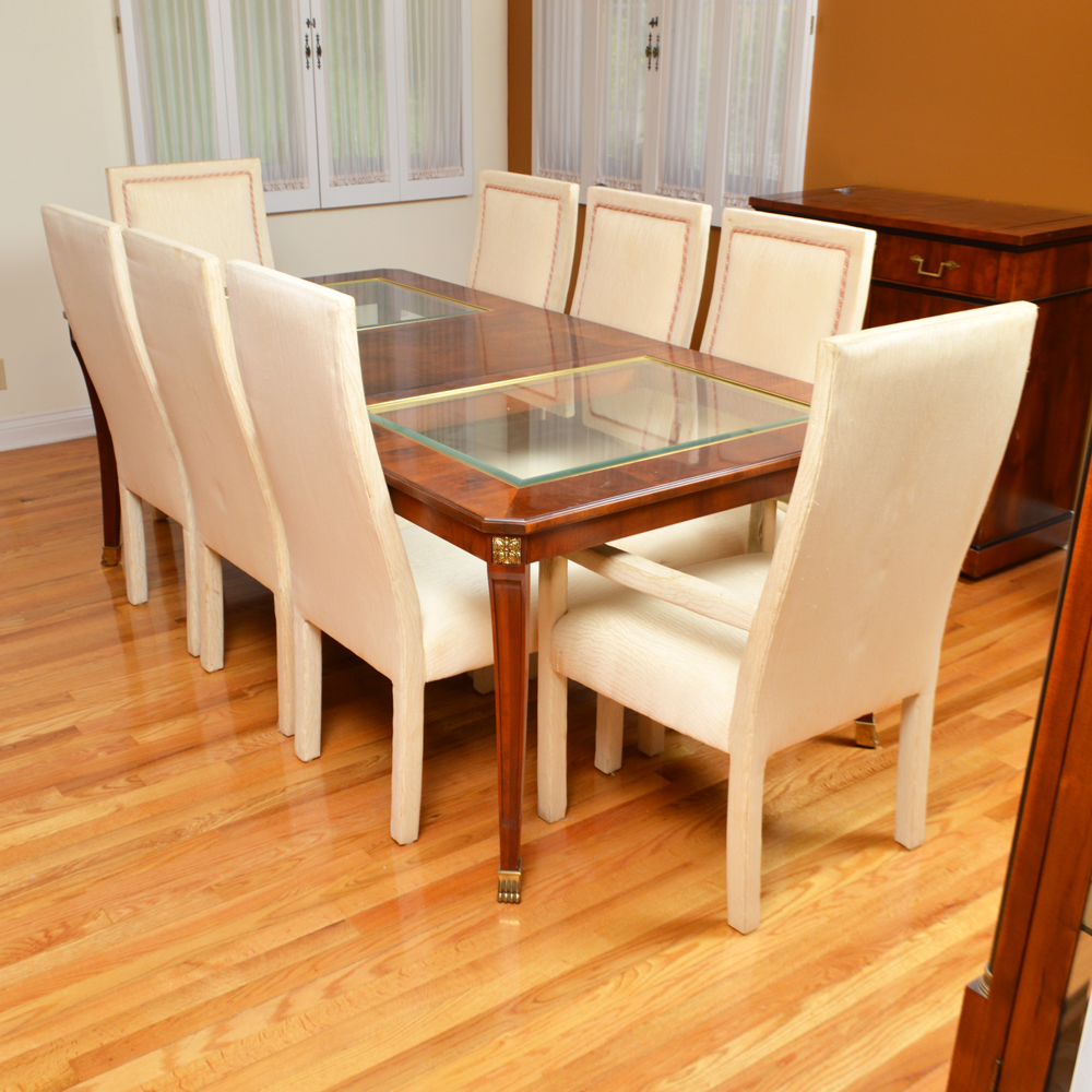 Glass and Wood Dining Room Table and Chairs