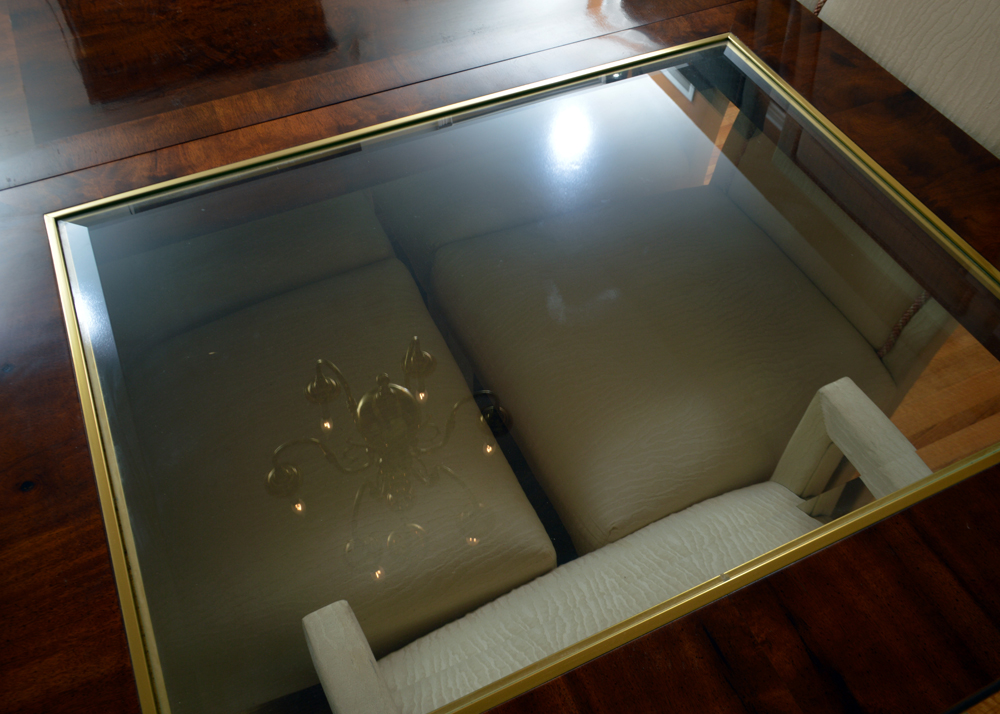 Glass and Wood Dining Room Table and Chairs