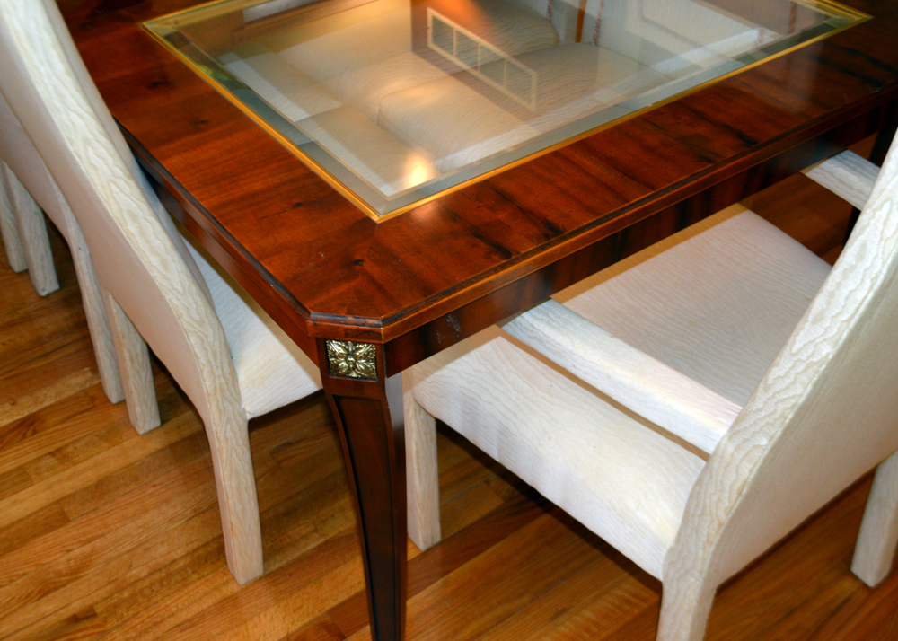 Glass and Wood Dining Room Table and Chairs