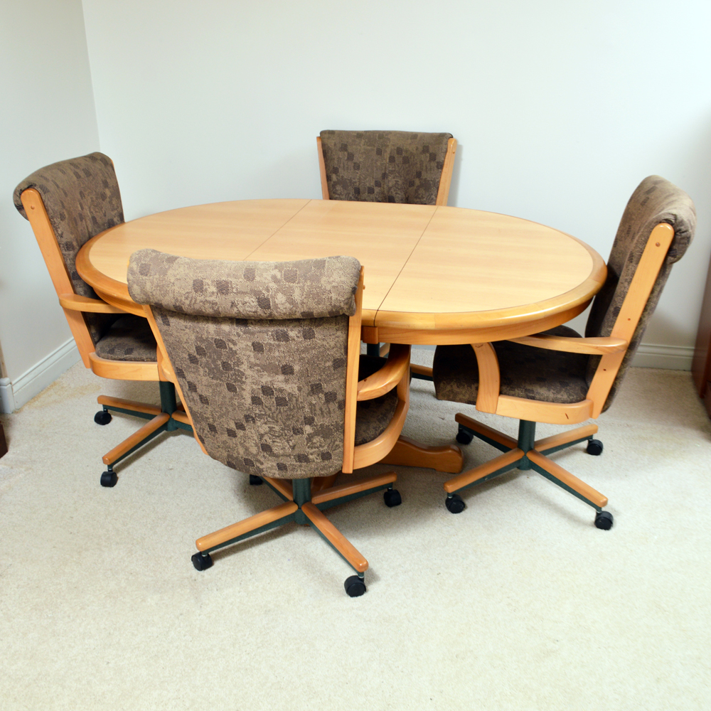 Oak Dinette Set With Casters