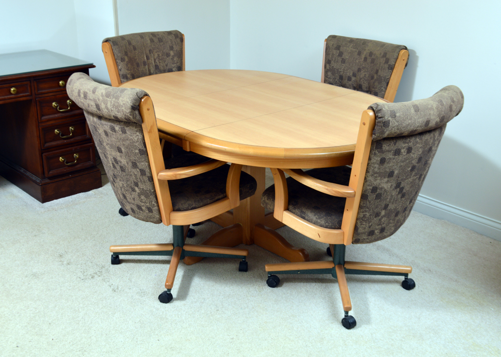 Oak Dinette Set With Casters