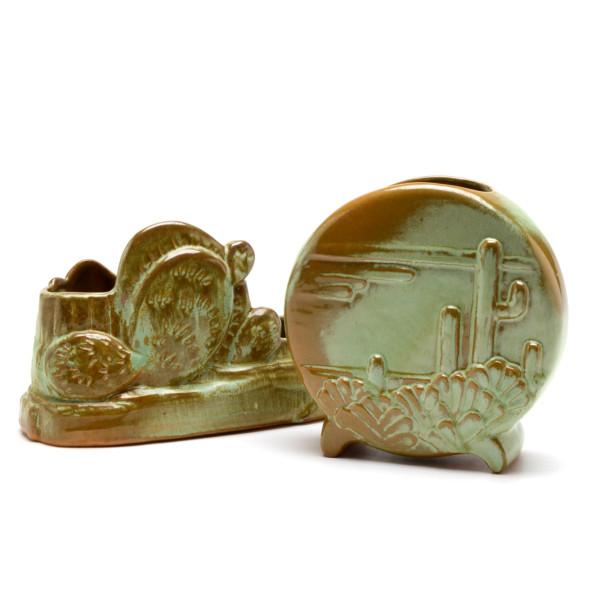 Frankoma Pottery Prairie Green Vase and Planter