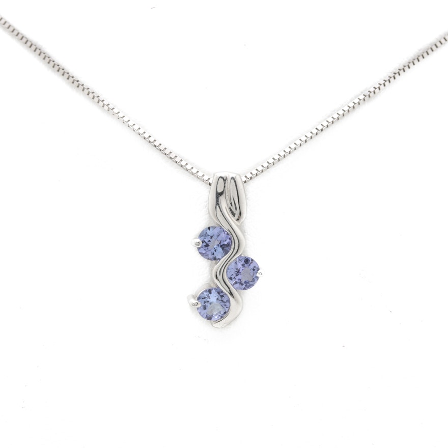 14K White Gold Tanzanite Pendant Necklace