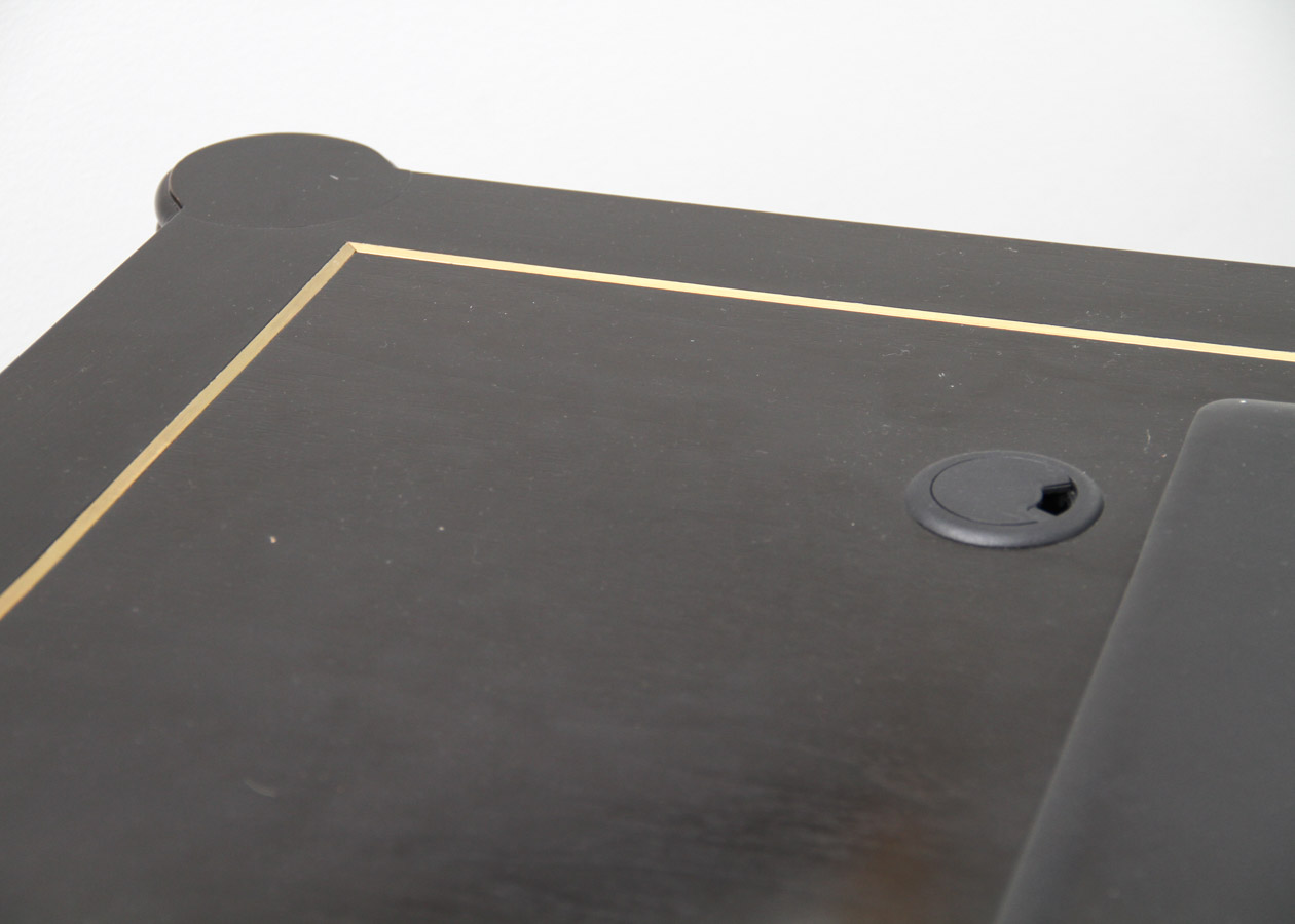 Substantial Custom-Built Black Writing Desk with Brass Inlay