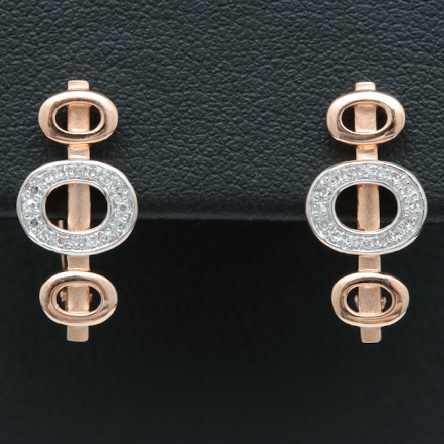 14K Rose Gold and Diamond Earrings