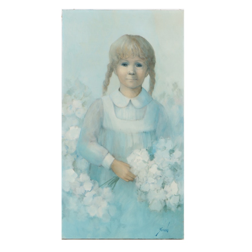 Pat Zenda Oil Painting on Canvas Portrait of Girl