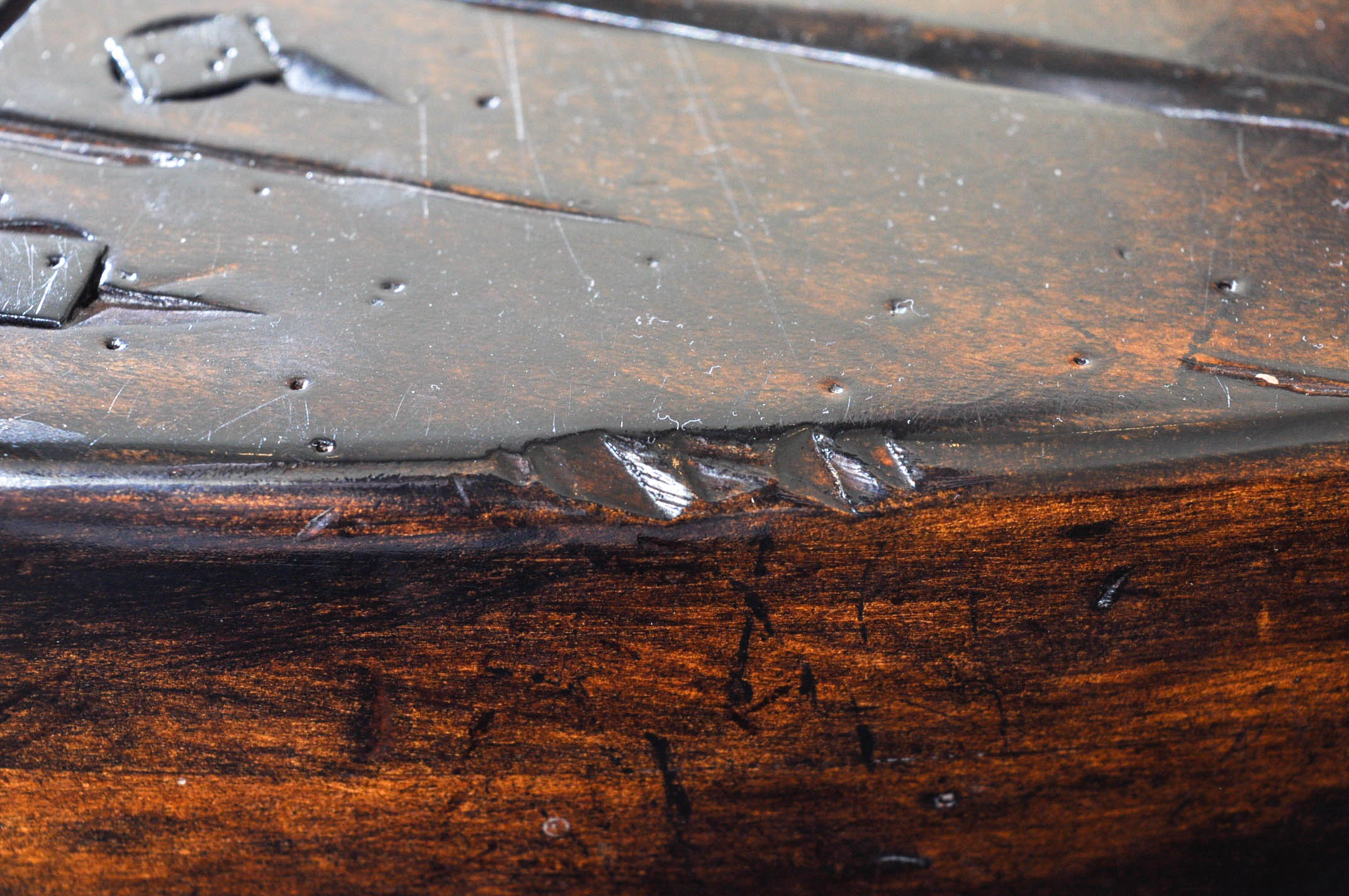 Round Plank Top Coffee Table With Scrolled Metal Frame