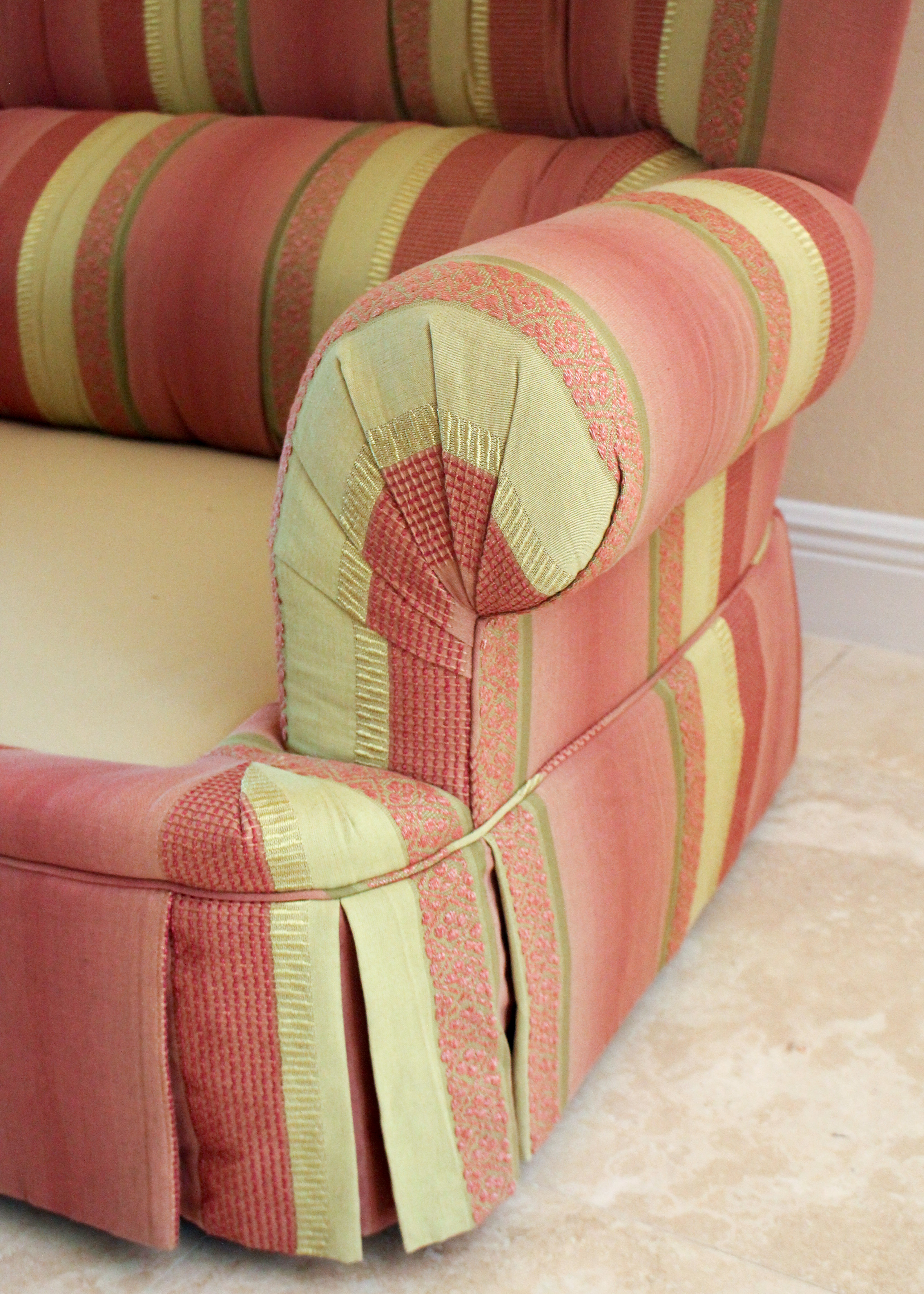 Pink and Green Striped Sofa by Pearson