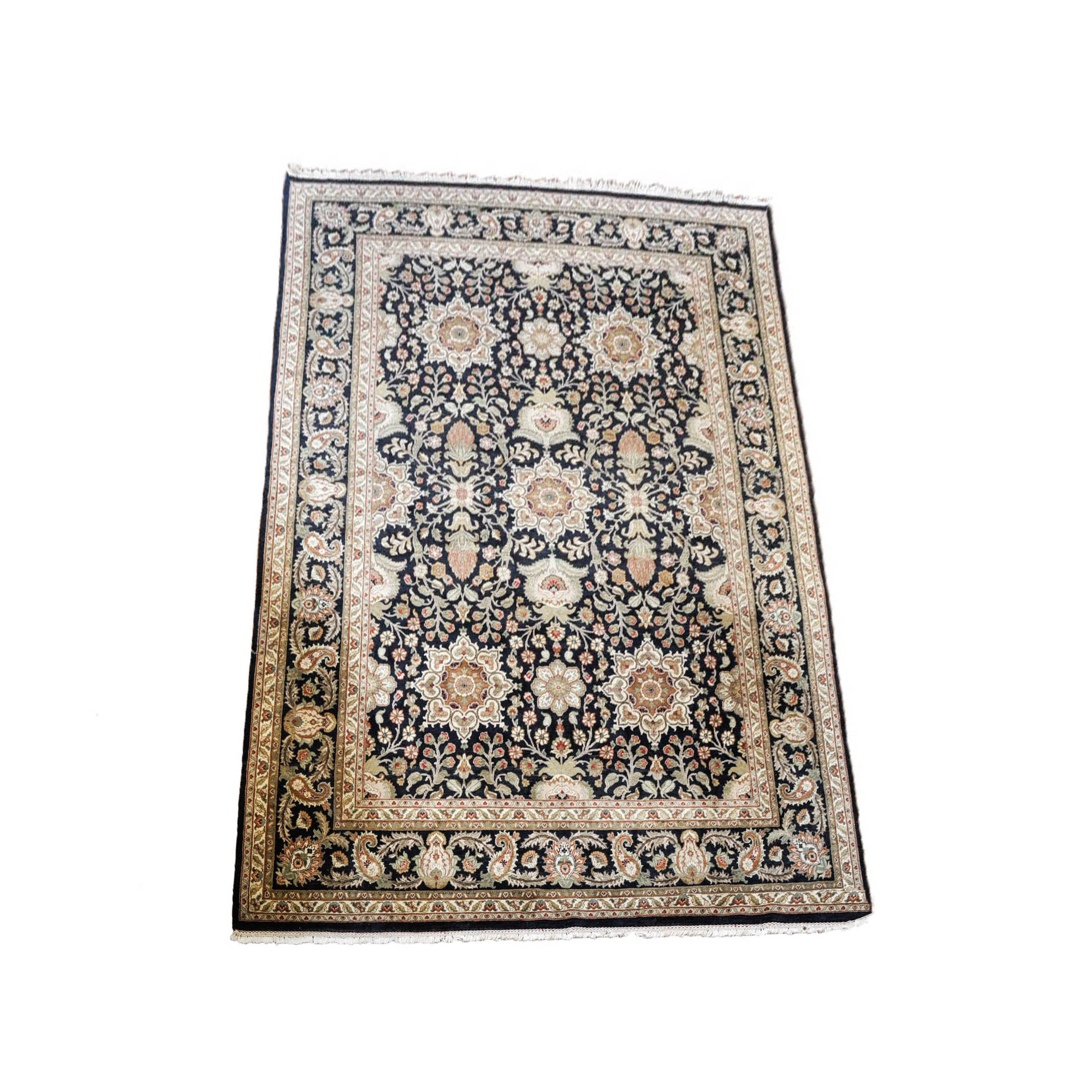 Ornate Hand-Knotted Kashmir-Style Wool Area Rug