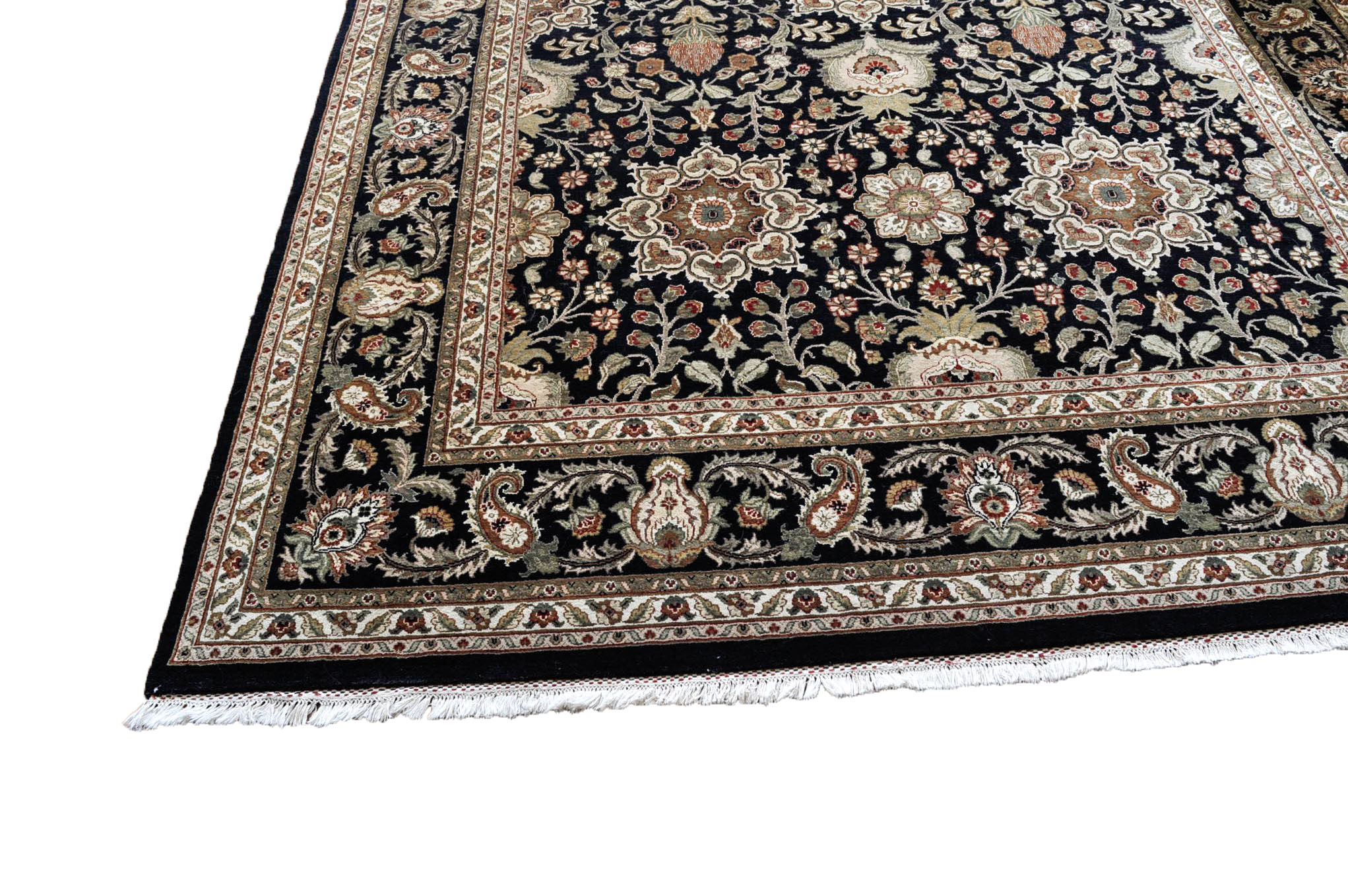 Ornate Hand-Knotted Kashmir-Style Wool Area Rug