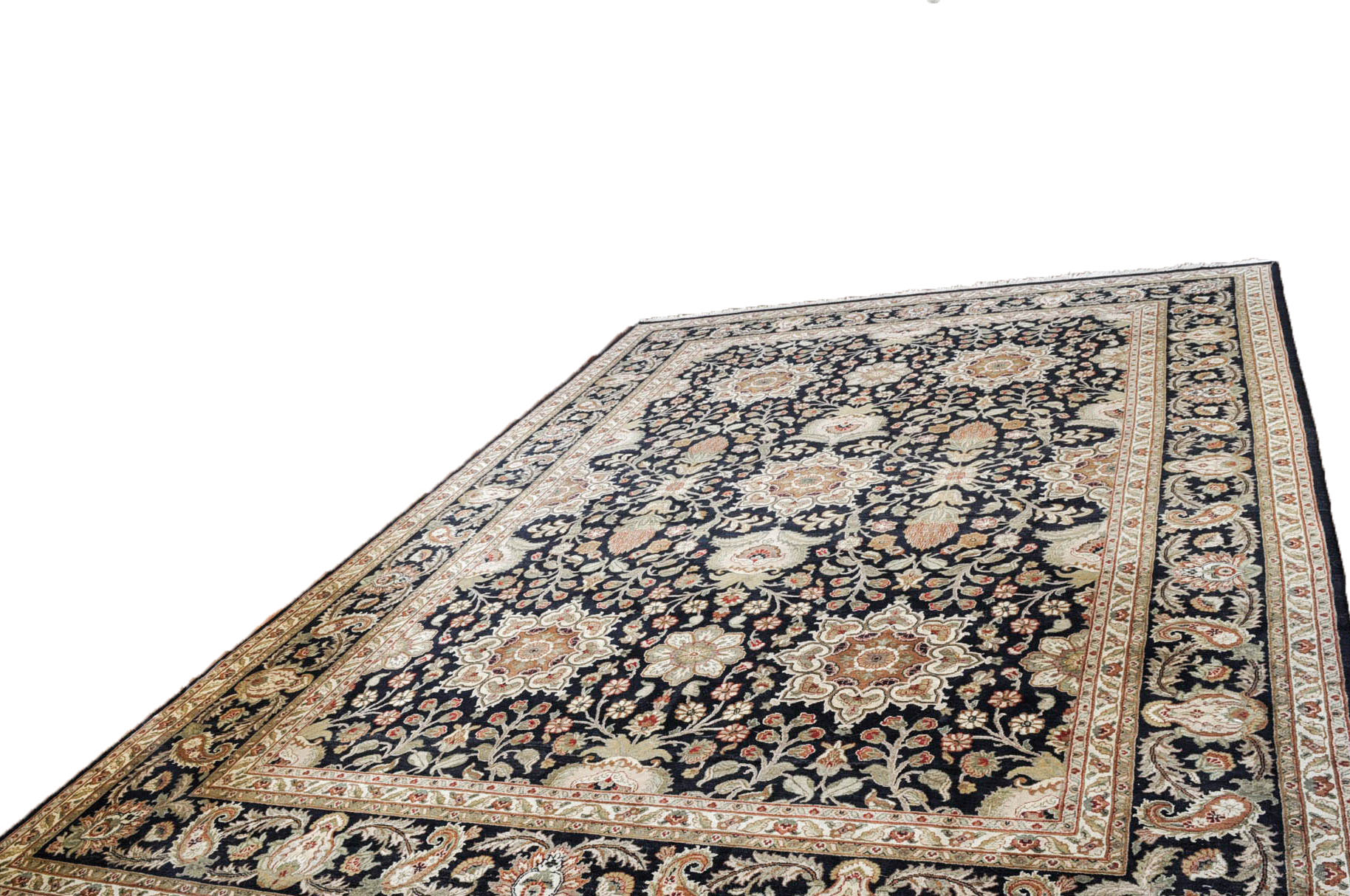 Ornate Hand-Knotted Kashmir-Style Wool Area Rug
