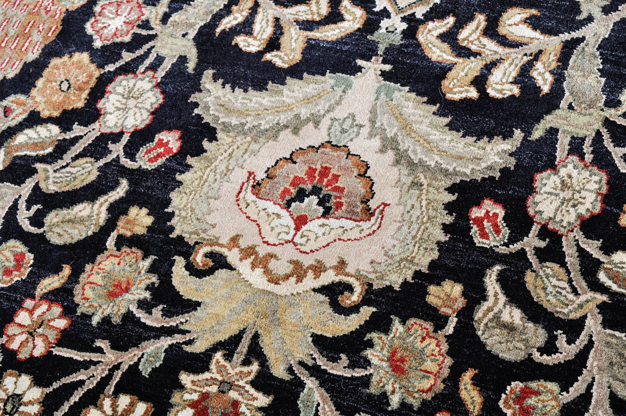 Ornate Hand-Knotted Kashmir-Style Wool Area Rug