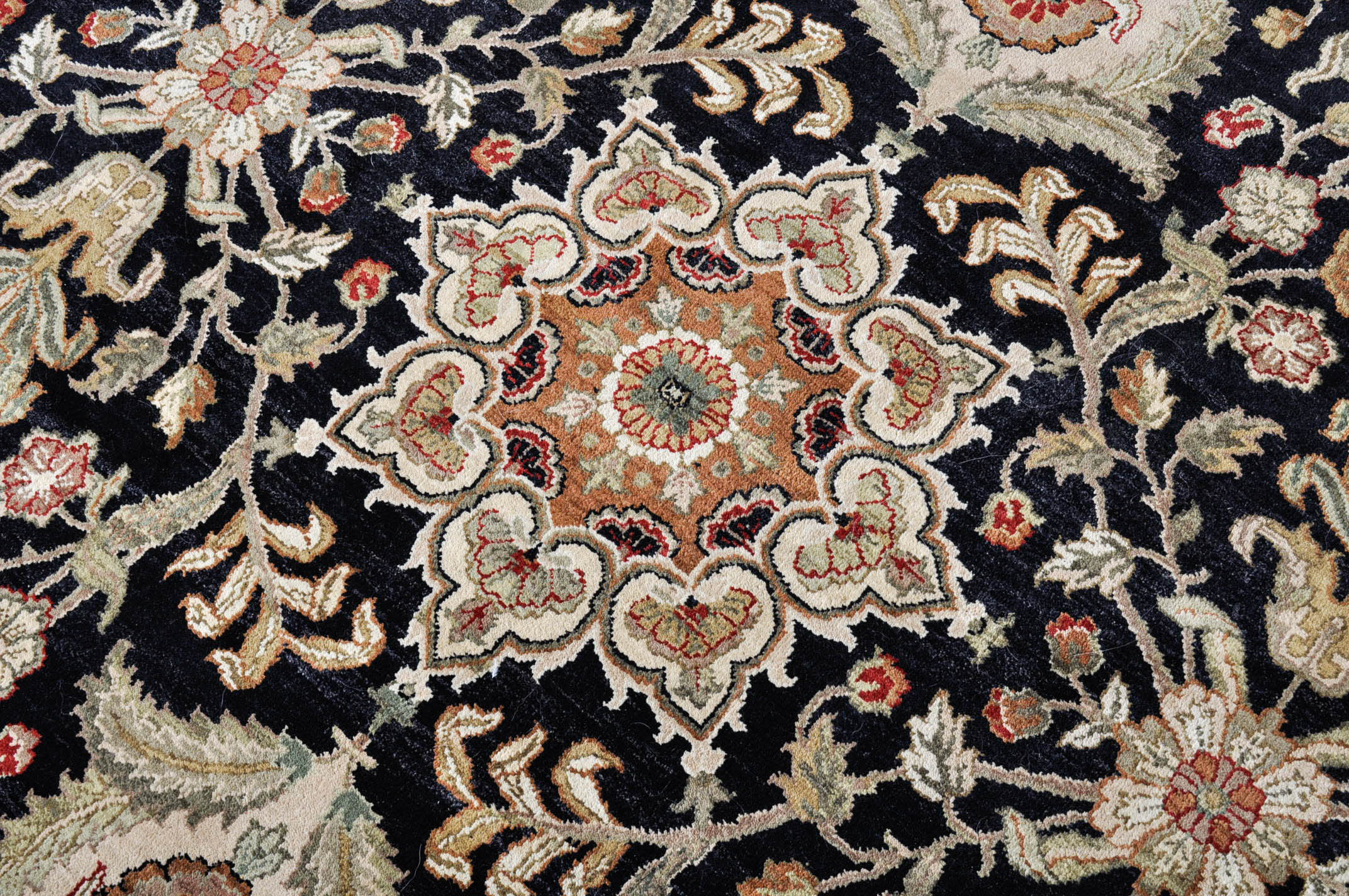 Ornate Hand-Knotted Kashmir-Style Wool Area Rug