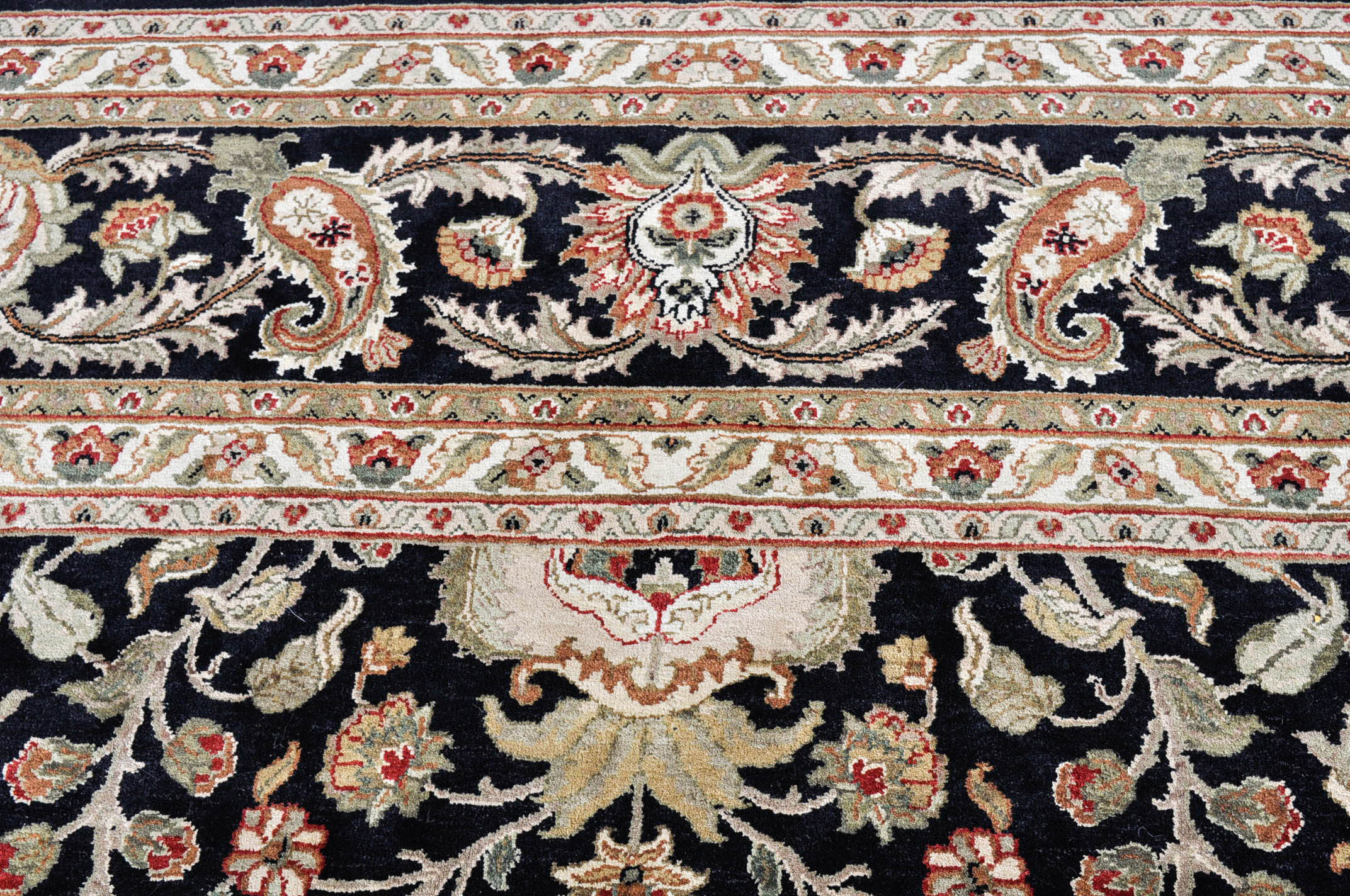 Ornate Hand-Knotted Kashmir-Style Wool Area Rug