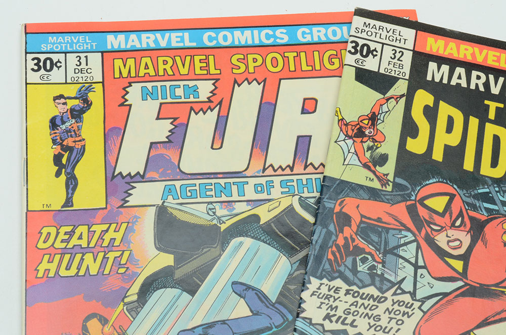 Two First Series "Marvel Spotlight" Comics Including Spider-Woman's Origin and First Appearance