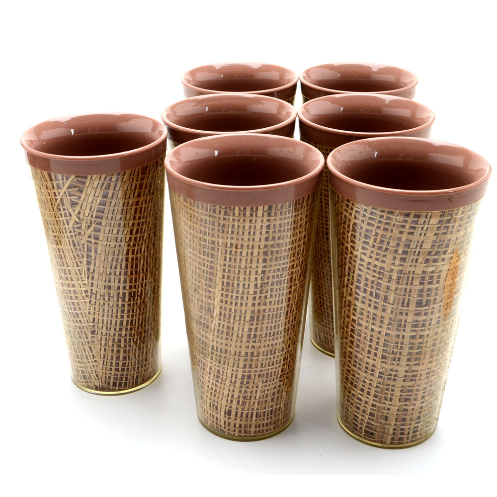 Vintage Raffiaware Tumbler and Bowl Set