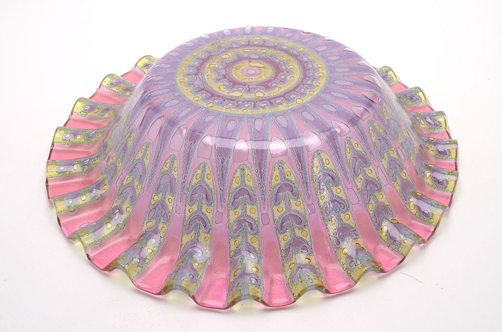 Mid-Century Higgins Signed "Stardust" Art Glass Bowl