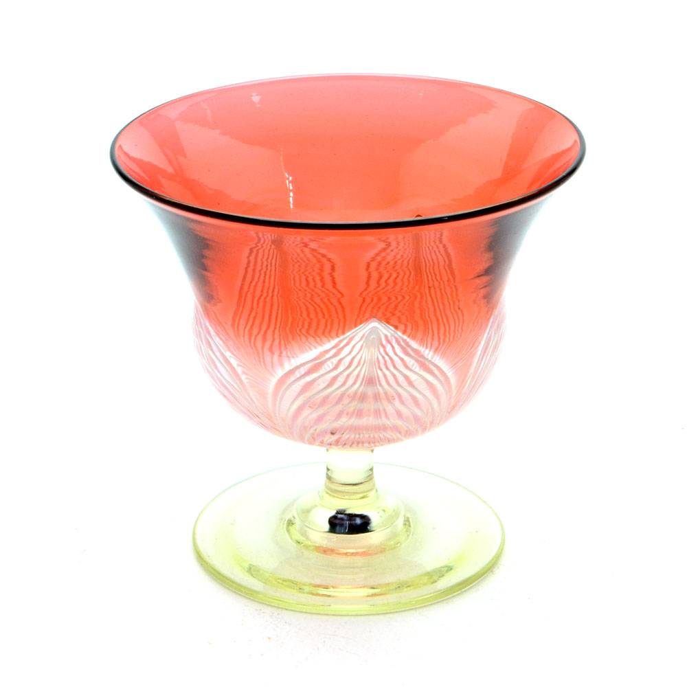 Durand Style Pulled Feather Art Glass Sherbet