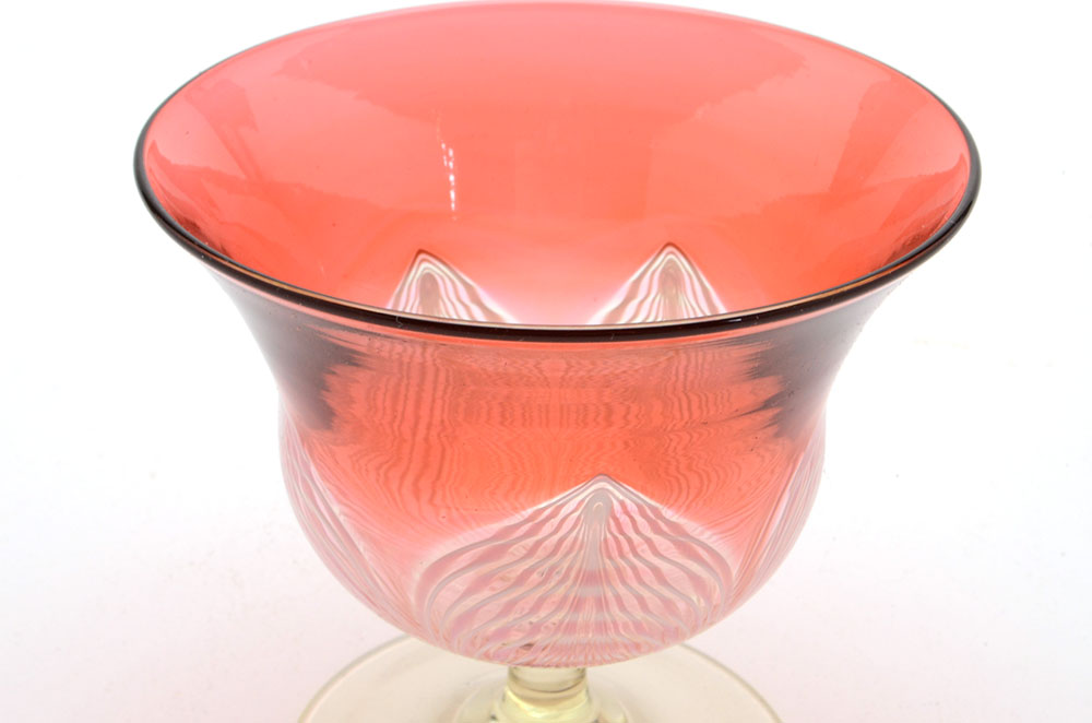 Durand Style Pulled Feather Art Glass Sherbet