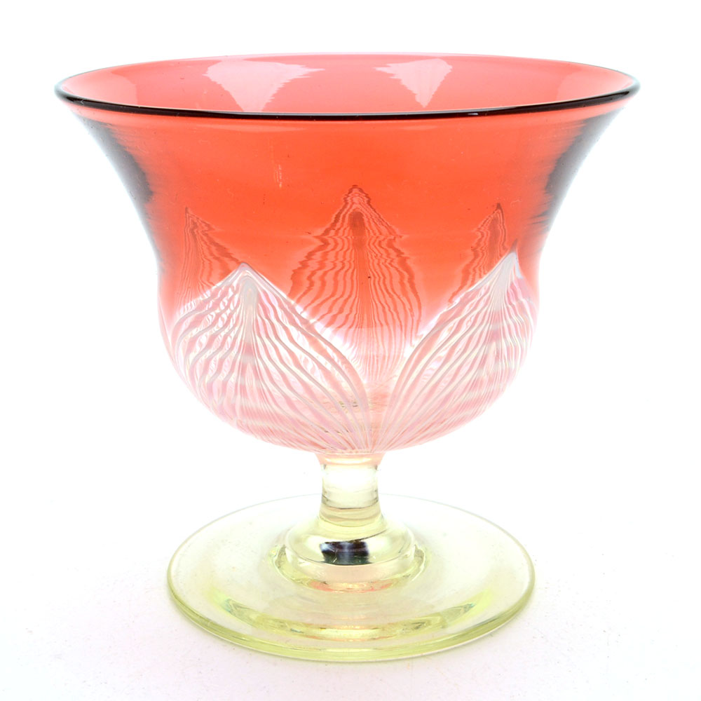 Durand Style Pulled Feather Art Glass Sherbet