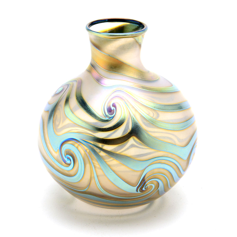 1986 Charles Lotton Signed "King Tut" Art Glass Vase