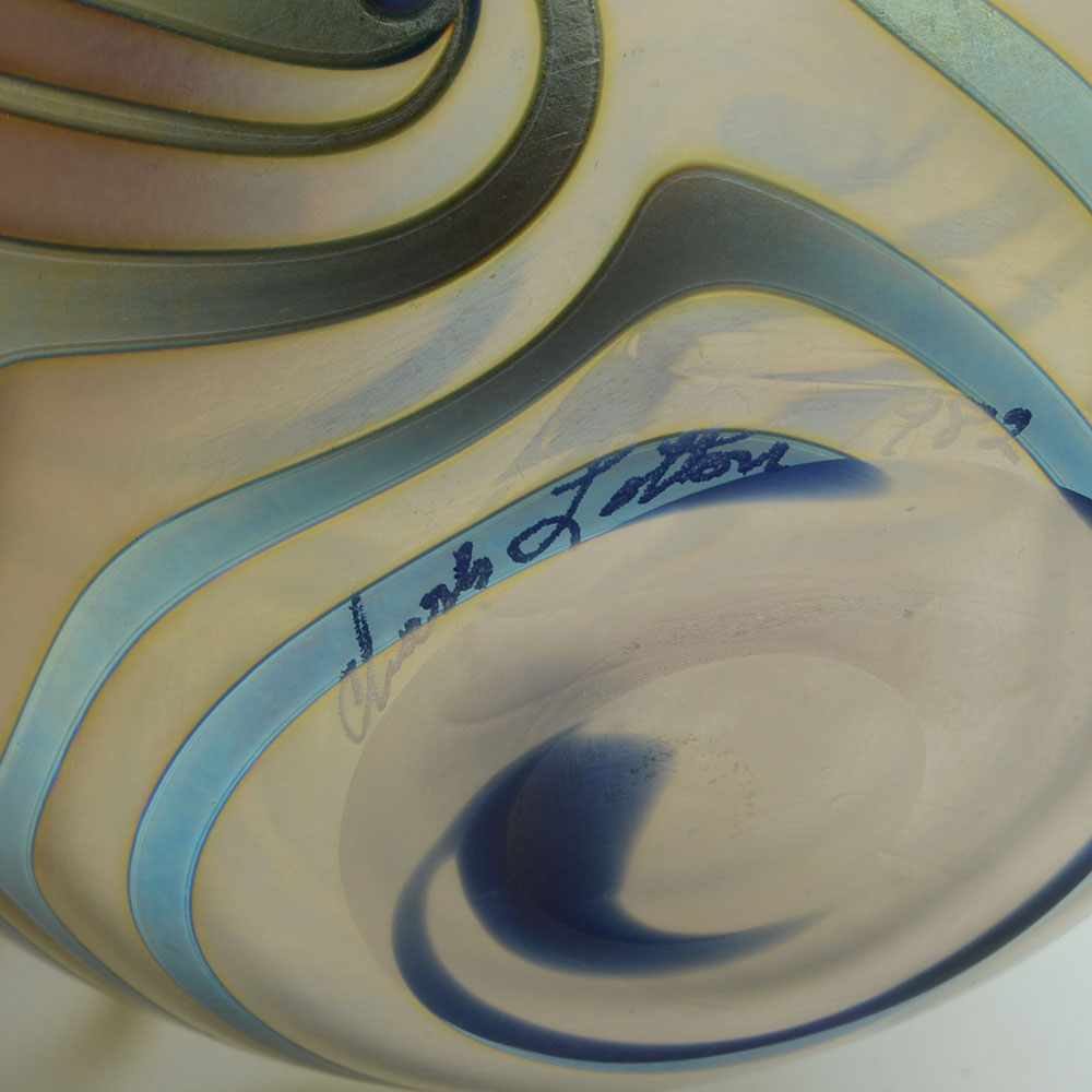 1986 Charles Lotton Signed "King Tut" Art Glass Vase