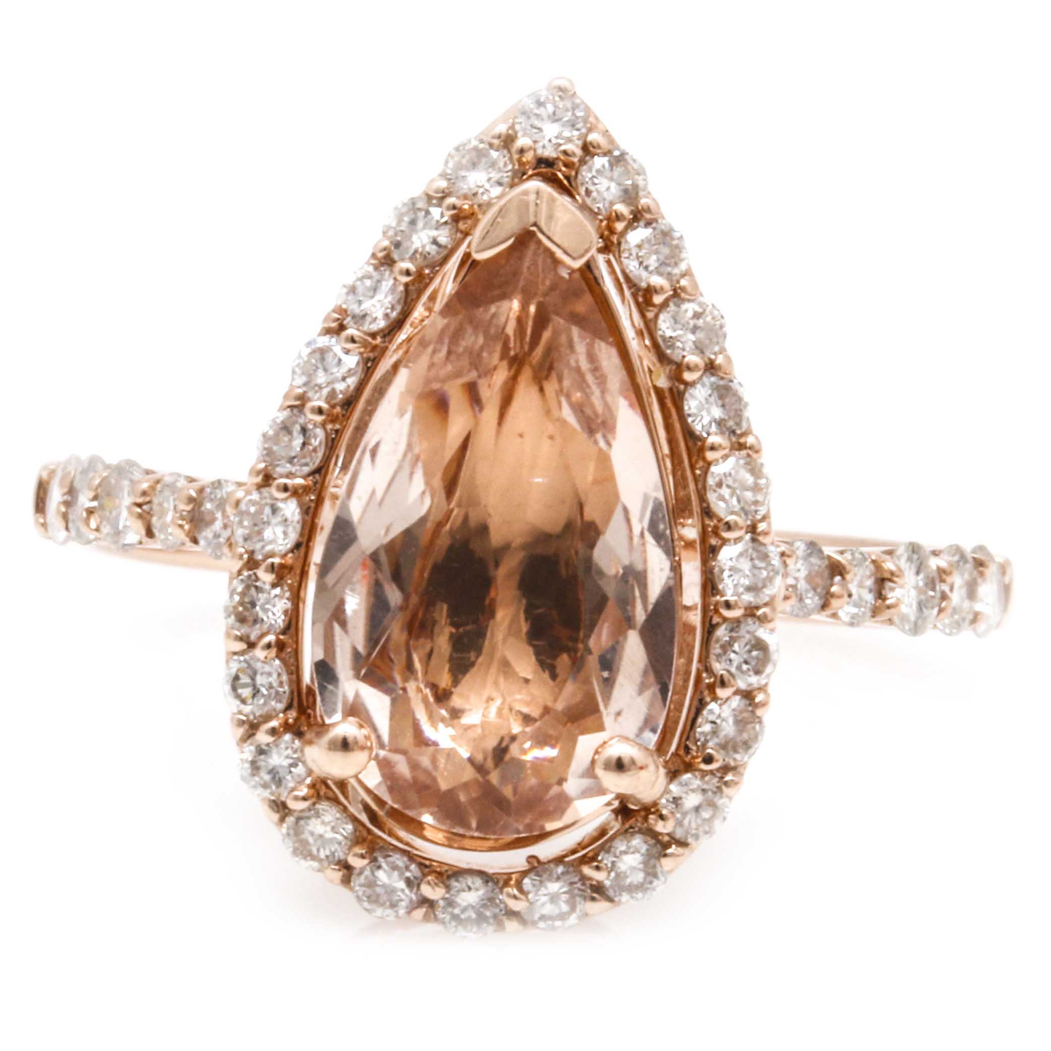 14K Rose Gold Morganite and Diamond Ring