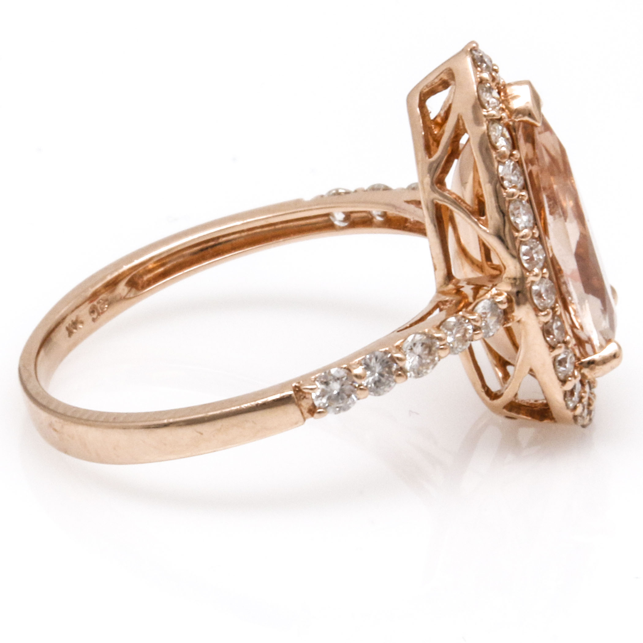 14K Rose Gold Morganite and Diamond Ring