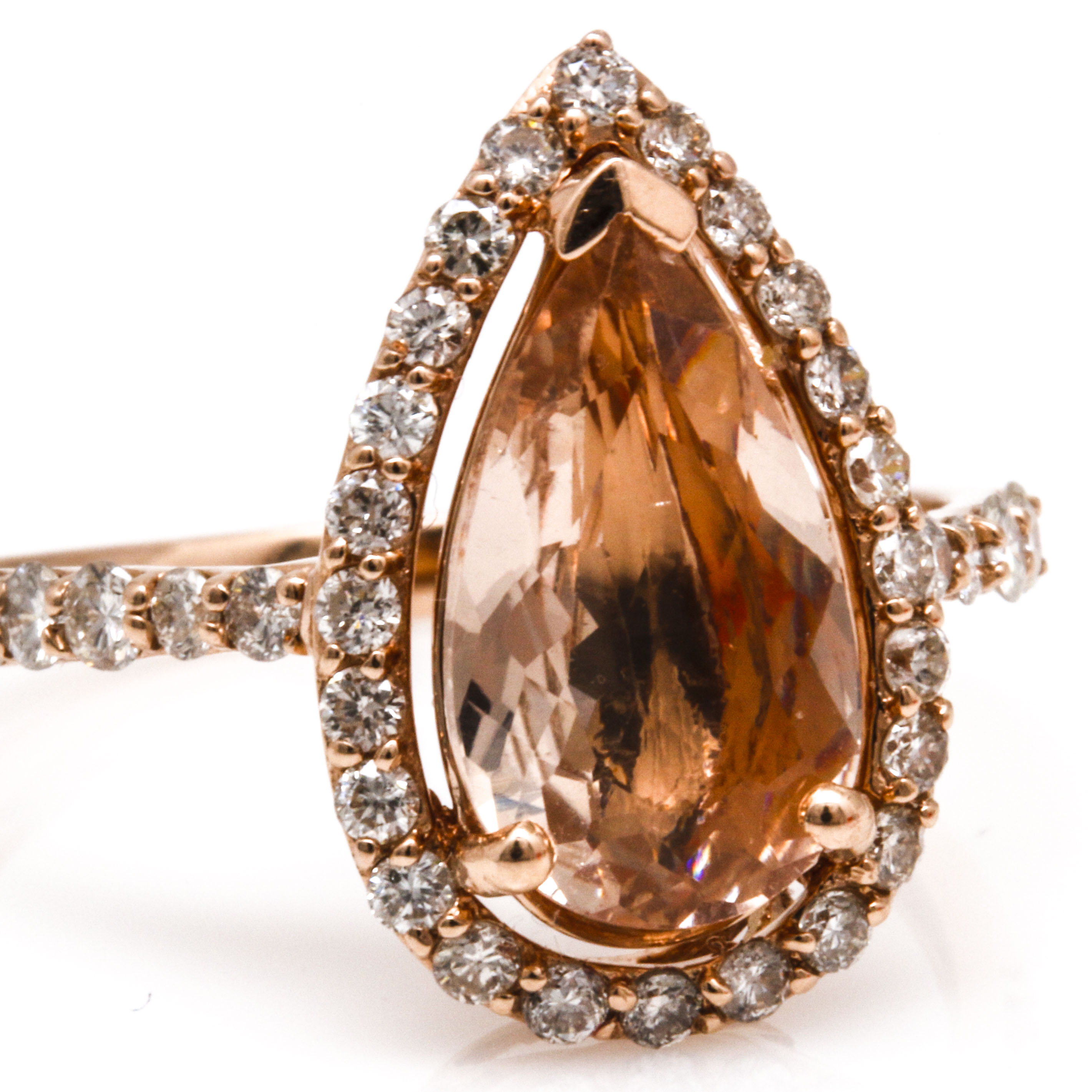 14K Rose Gold Morganite and Diamond Ring
