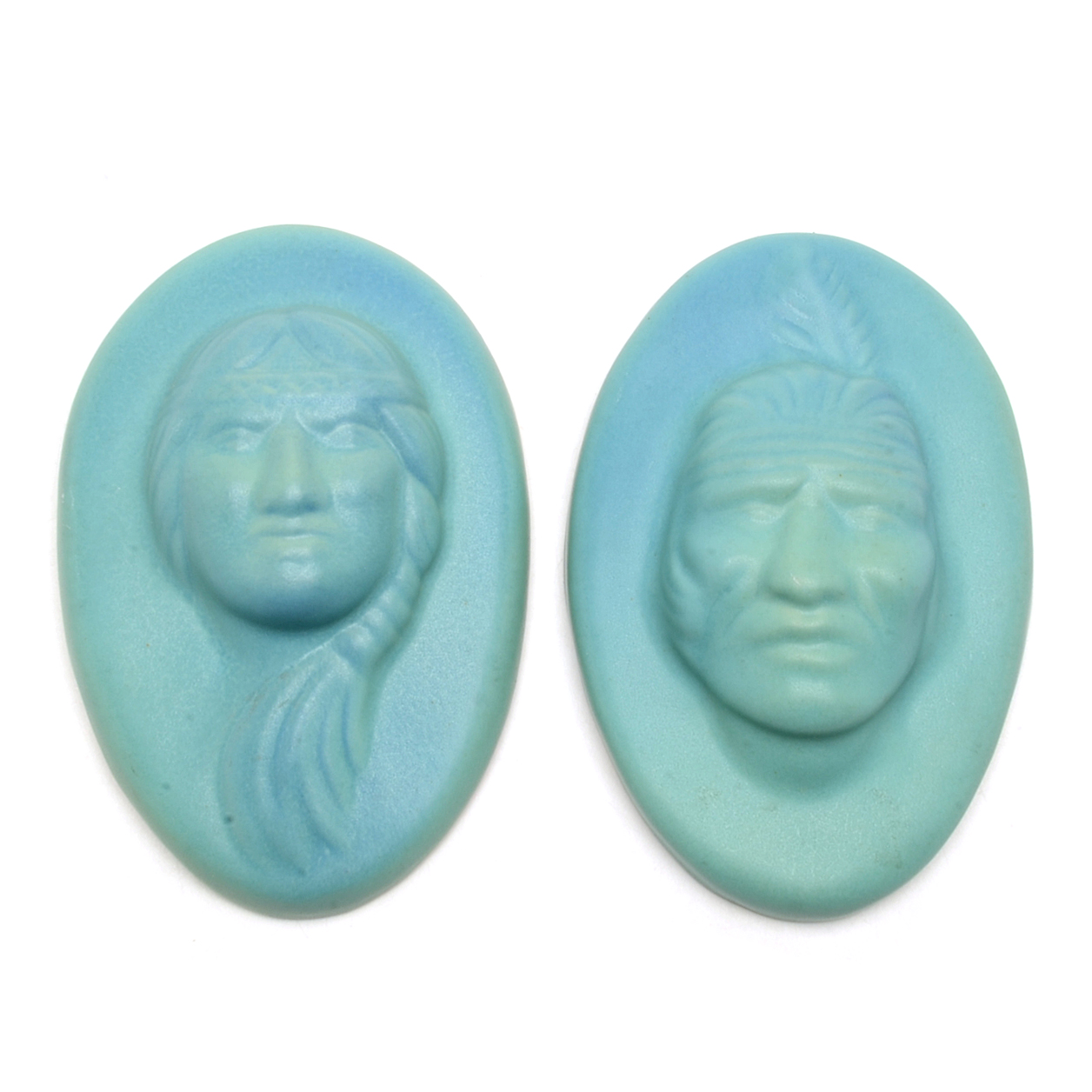 Van Briggle "Indian Head" Man and Woman Plaques